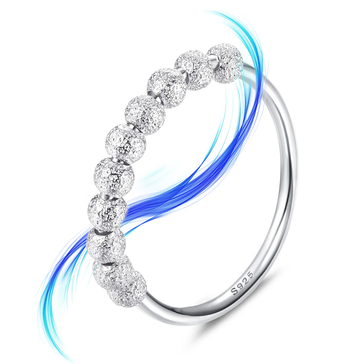 925 Sterling Silver Anxiety Ring for Women & Men - Dainty Bead Spinner Fidget Ring for Stress Relief & Anxiety - Perfect for Office, Travel & Daily Relaxation