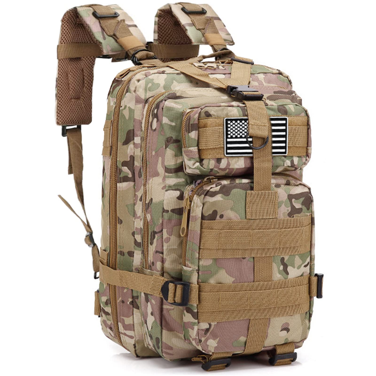 LIMHOO Tactical Backpack for Men - 30L Small Military Rucksack with Molle System & USA Flag Patch (CP Camo) - Durable Army Backpack for Hiking, Camping, EDC and Outdoor Adventures