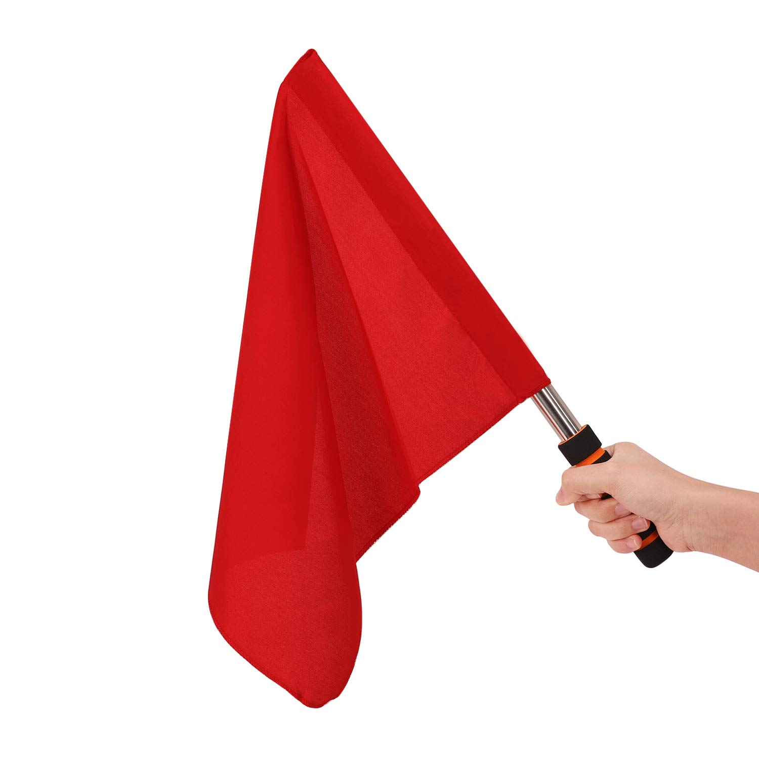 Referee Flag with Metal Pole & Foam Handle - Red Linesman Flag for Soccer, Rugby, Hockey - Durable Athletic Training Flag for Track & Field, Volleyball, Football Games - Perfect for Sports Competitions & Officiating