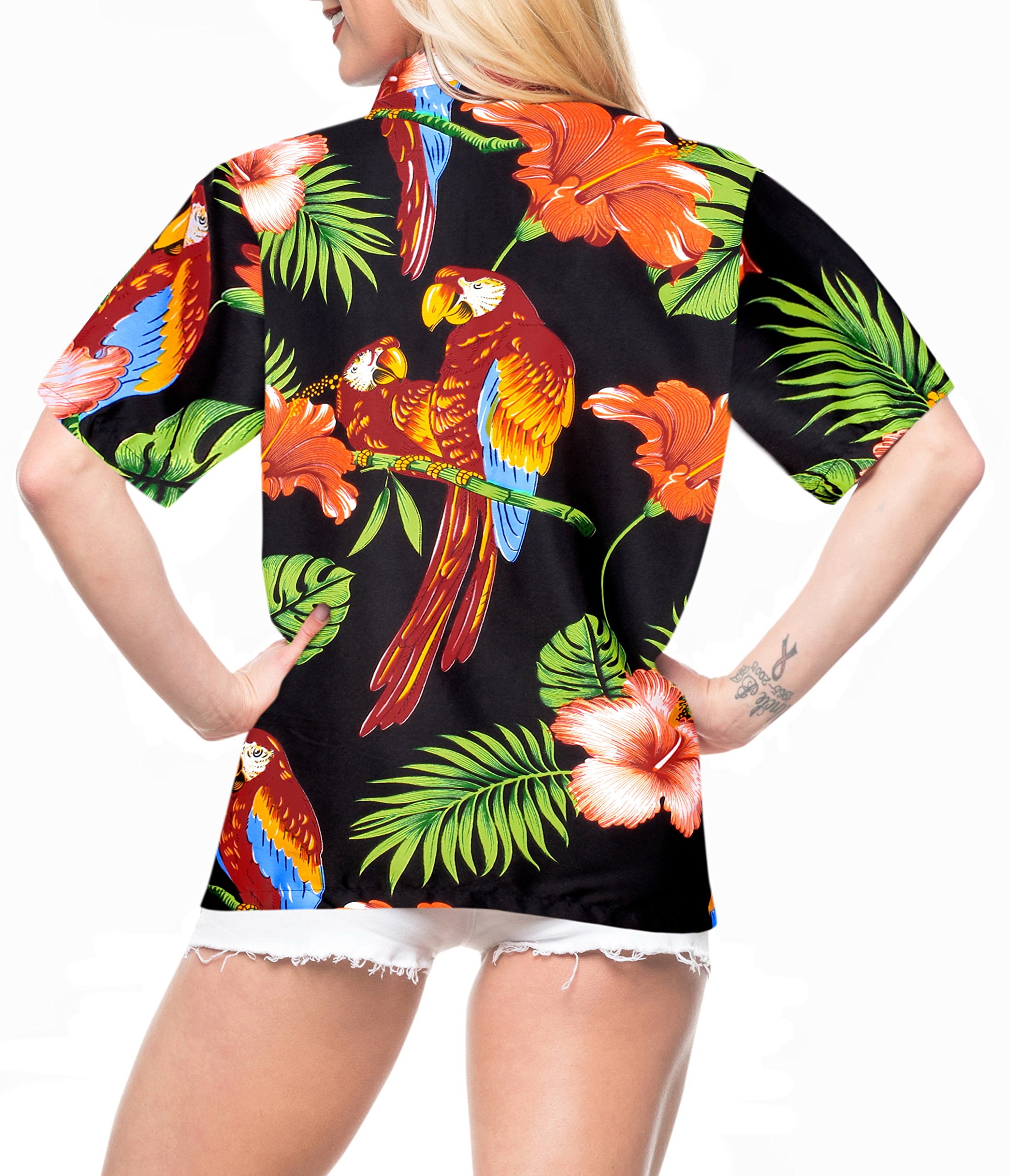 LA LEELA Women's Short Sleeve Hawaiian Beach Blouse Shirt - Floral Print Vacation Top for Summer, Beach Party, and Tropical Getaways