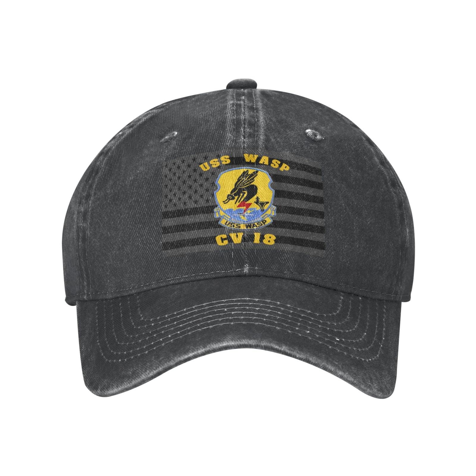 USS Wasp CV CVA CVS-18 Unisex Denim Baseball Cap - Military Navy Vintage Style Hat for Men & Women - Perfect for Veterans Day, Navy Enthusiasts & Outdoor Activities