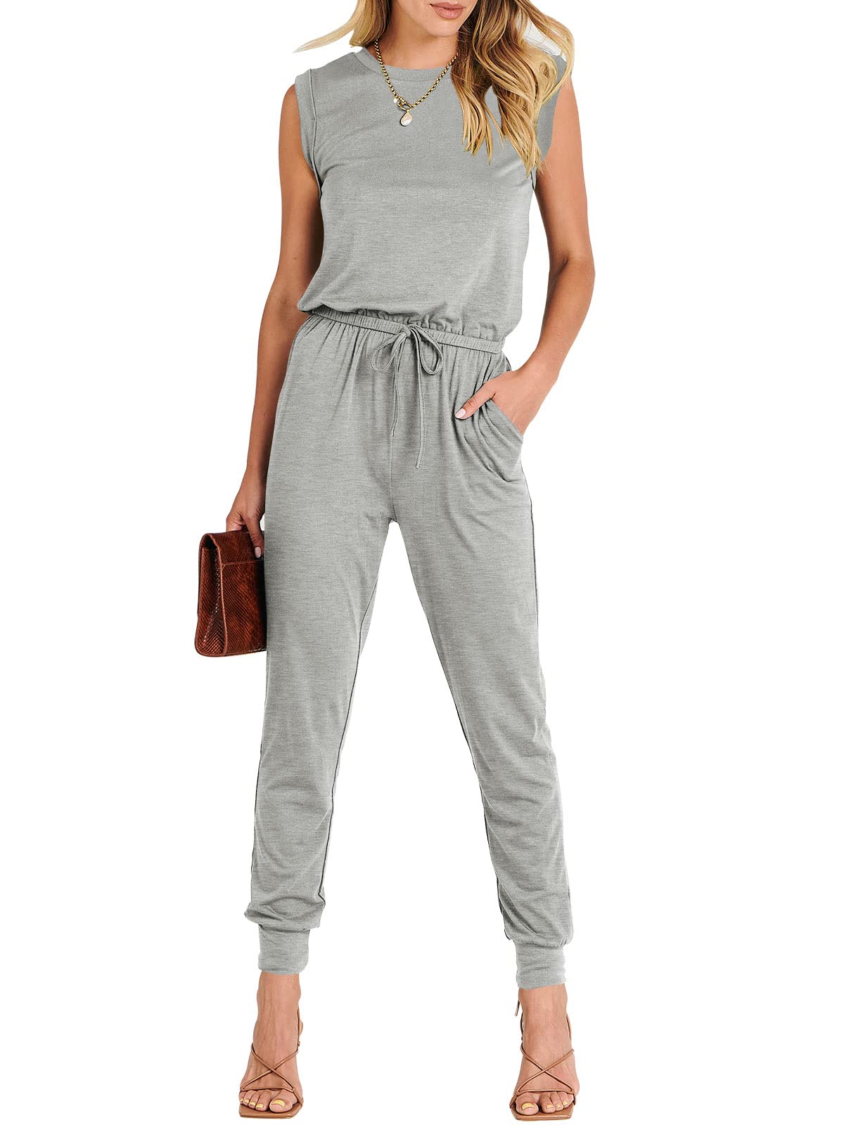 ANRABESS Women's Summer Sleeveless Jumpsuit - Casual Loose Stretchy Romper Dress, Trendy Crewneck Outfit 2025 | Perfect for Beach Vacation, Weekend Brunch & Summer Parties