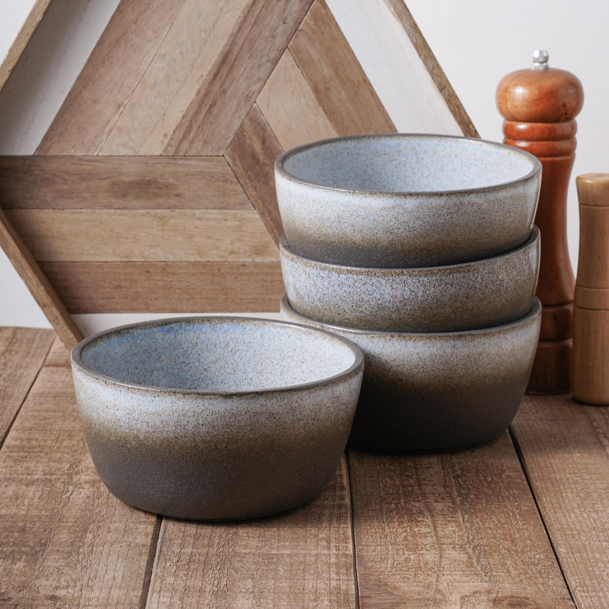Stone Lain Vince Stoneware Reactive Glaze Dinnerware Set - 16-Piece Gray Dinner Set for 4, Durable Ceramic Plates & Bowls - Perfect for Family Dinners, Entertaining Guests & Restaurant-Style Dining