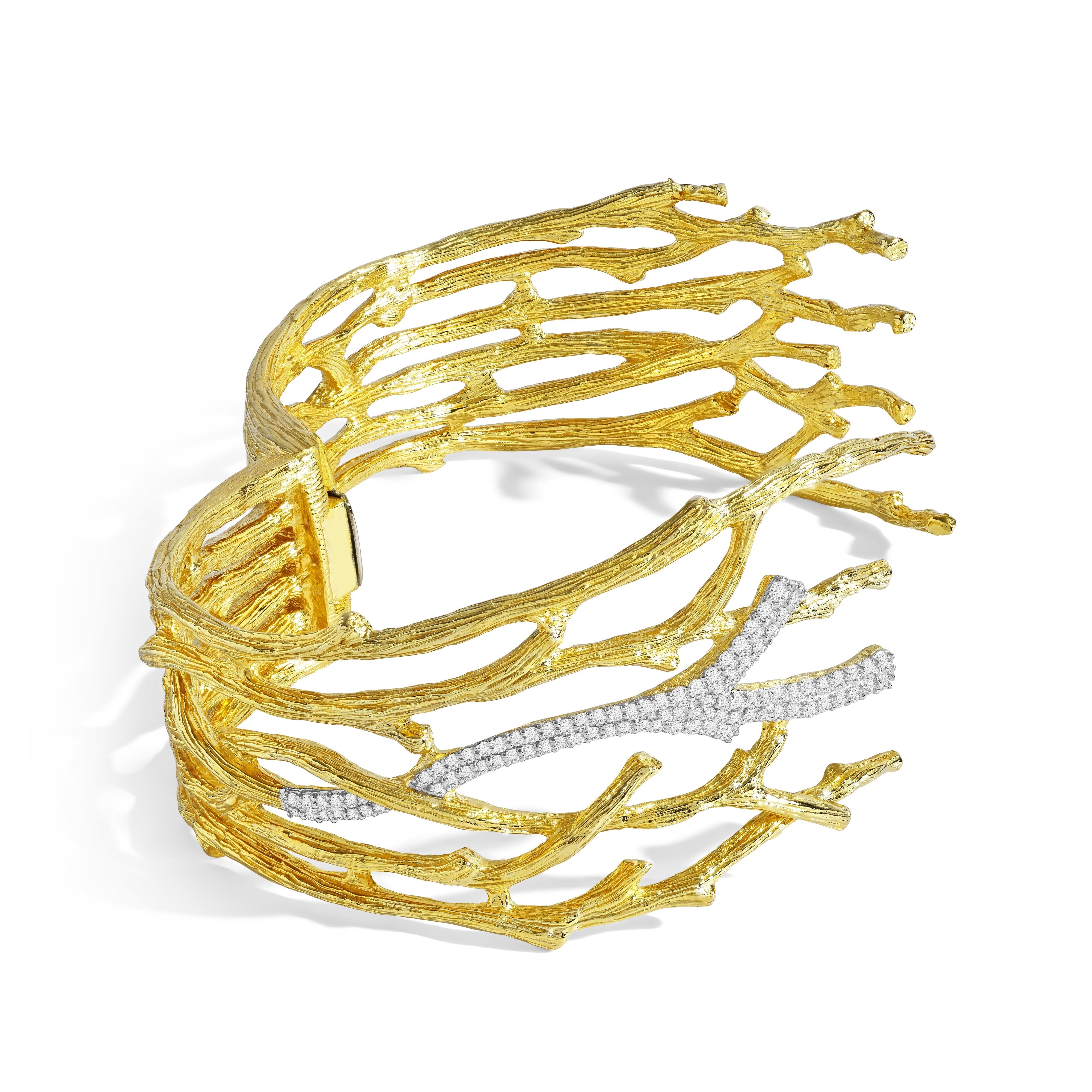 Enchanted Forest Diamond Cuff Bracelet in Gold - Elegant Jewelry for Women, Perfect for Weddings, Parties & Special Occasions