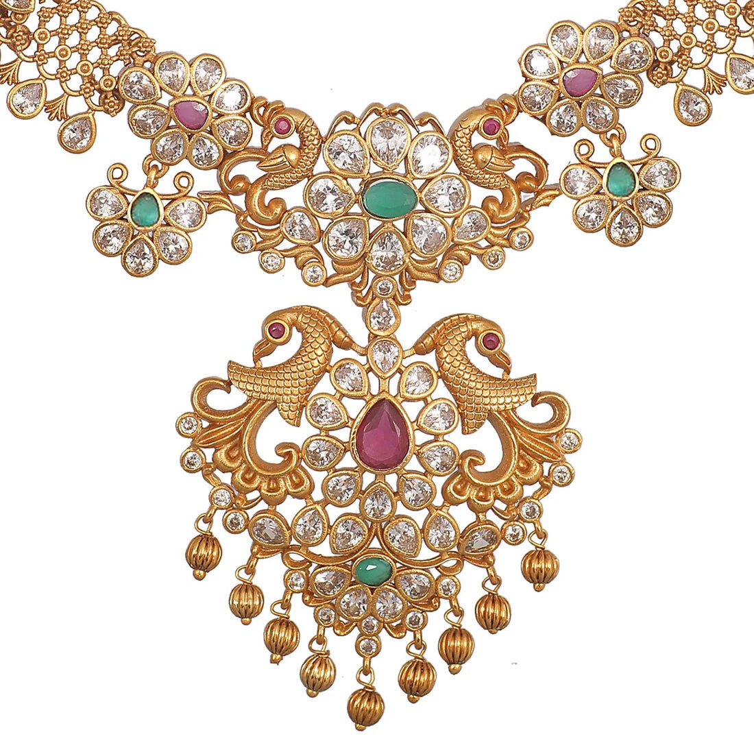 Antique Gold Plated Vira Necklace and Earrings Set for Women - Vintage Jewelry Gift for Brides, Party & Special Occasions