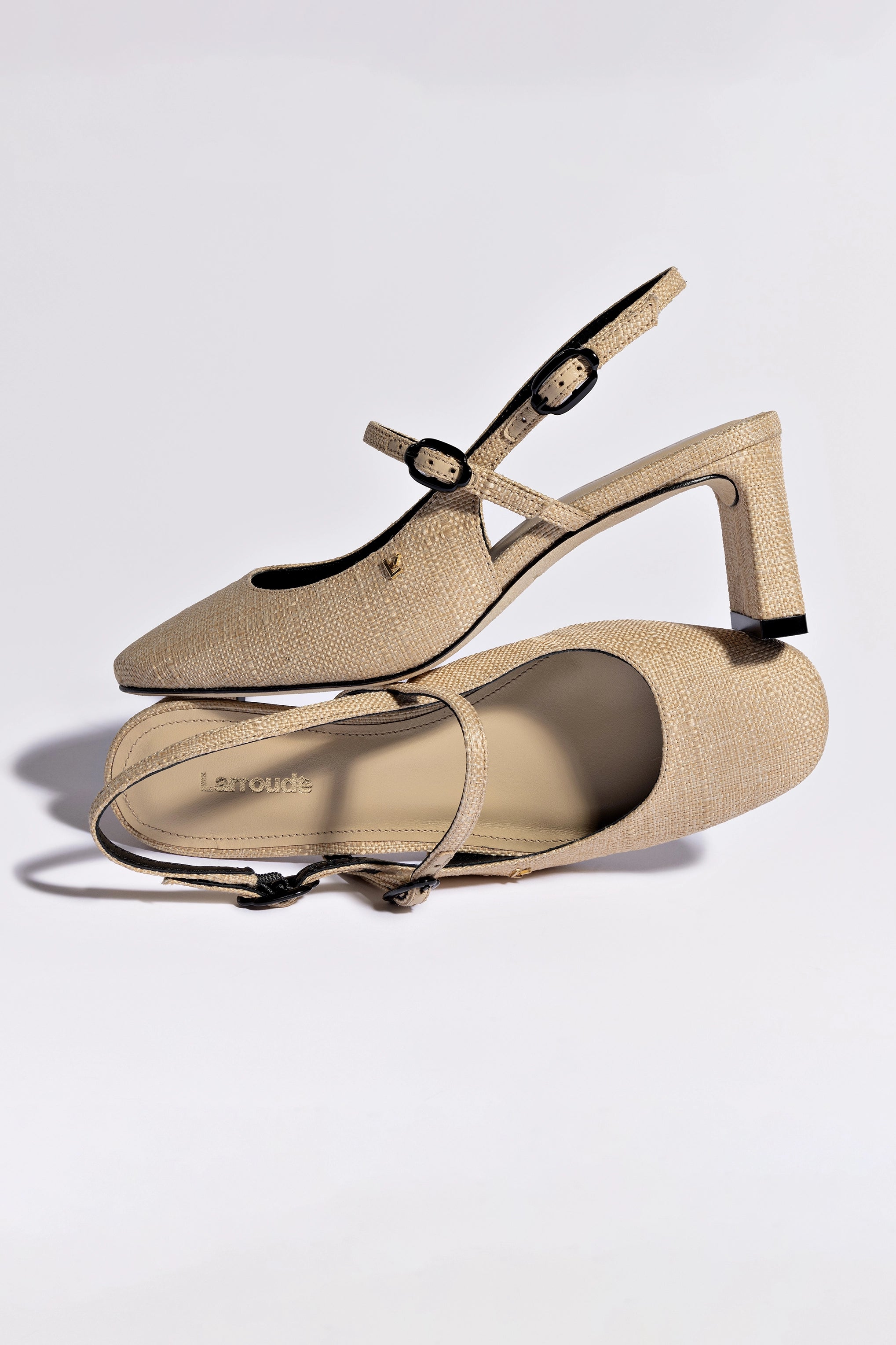 Georgina Pump Women's Shoes - Beige Raffia & Black Trim Elegant Heels for Weddings, Parties & Office Wear