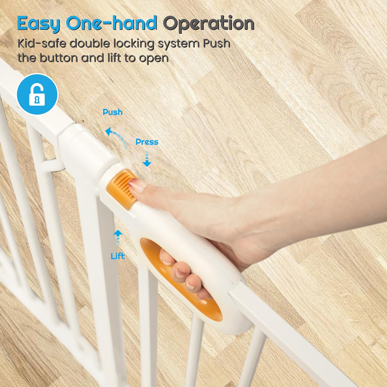 **Owlie Extra Wide Adjustable Baby Gate with Door (66-75 Inch) – Pressure Mount Safety Gate for Stairs, Doorways & Hallways – White, 30.5