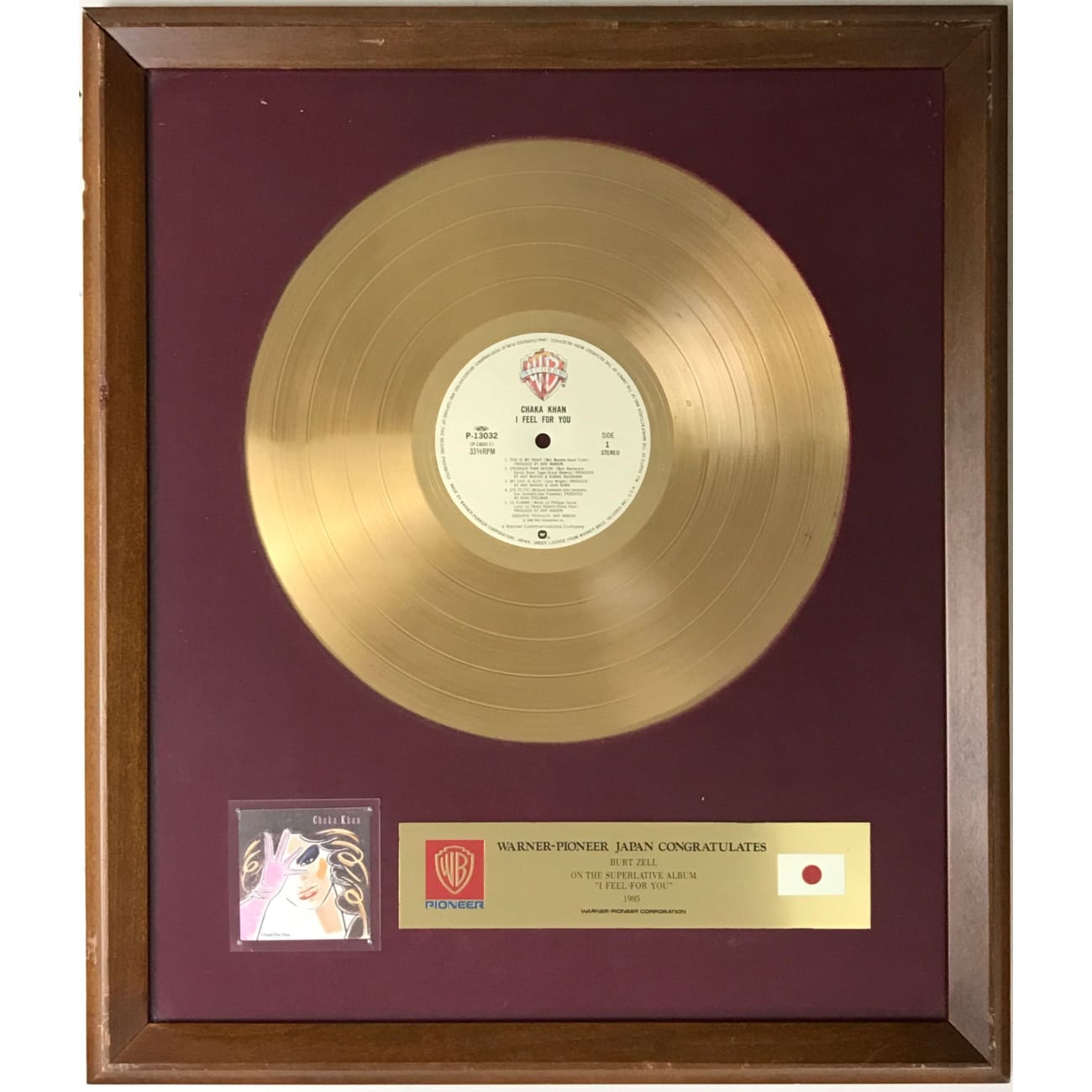 Chaka Khan - I Feel For You Vinyl Record 1985 Warner Japan Label Award - Perfect for Vintage Music Collectors & 80s Disco Fans