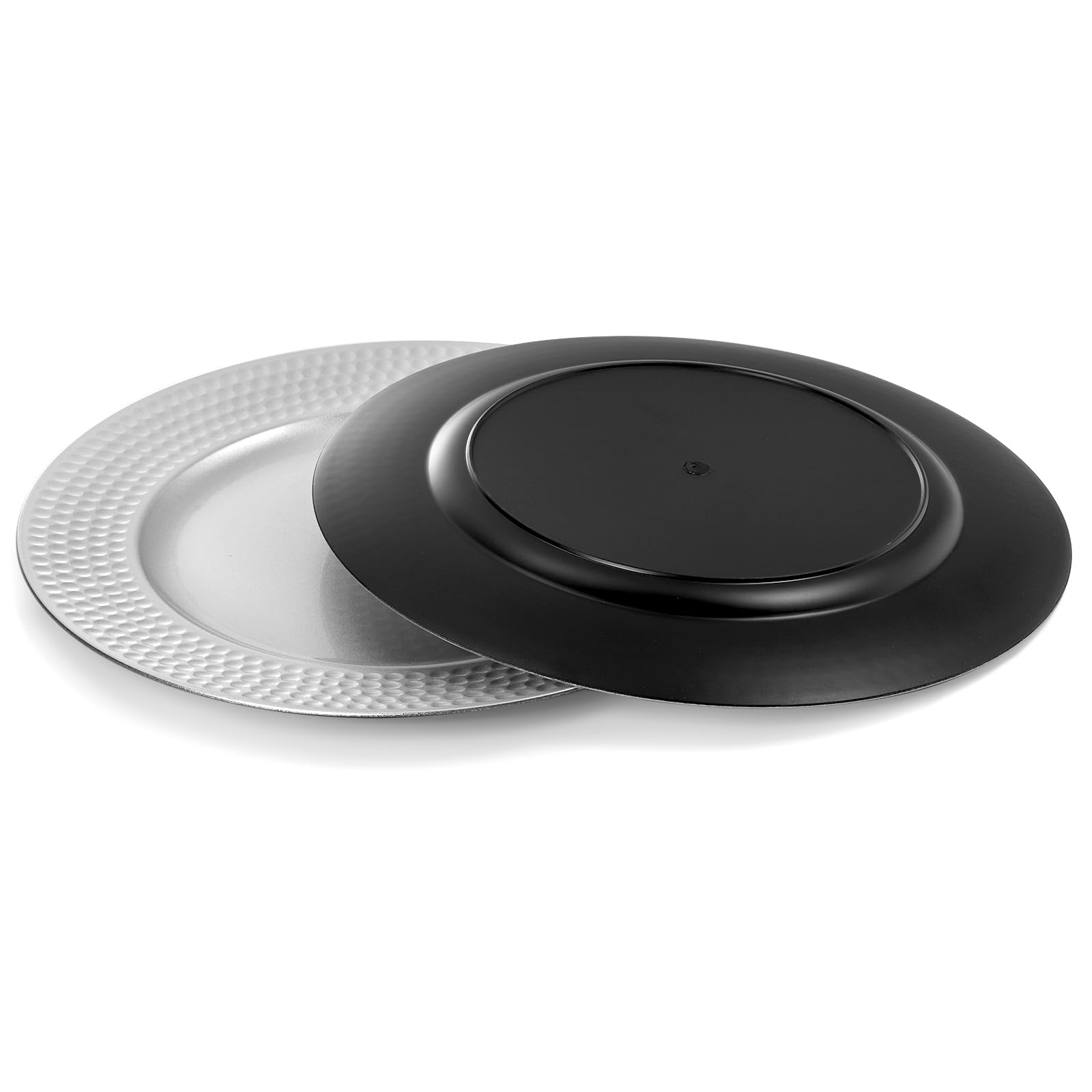 Nicunom 12-Pack Silver Plastic Charger Plates Set - 13 Inch Round Decorative Dinner Plates with Hammered Rim for Wedding, Party & Special Events - Perfect for Table Settings, Buffet Displays & Holiday Decorations
