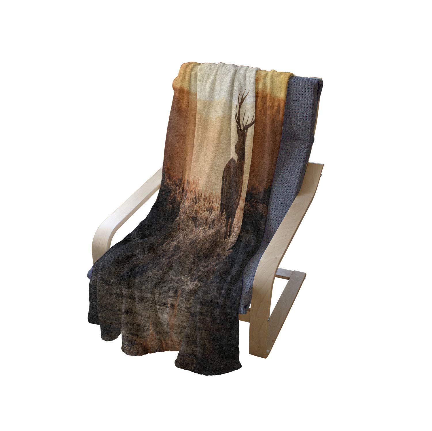 Ambesonne Hunting Throw Blanket - Red Deer in Morning Sun Wilderness Nature Scenery, Soft Flannel Fleece Accent Blanket for Couch, Sofa or Bed, 70