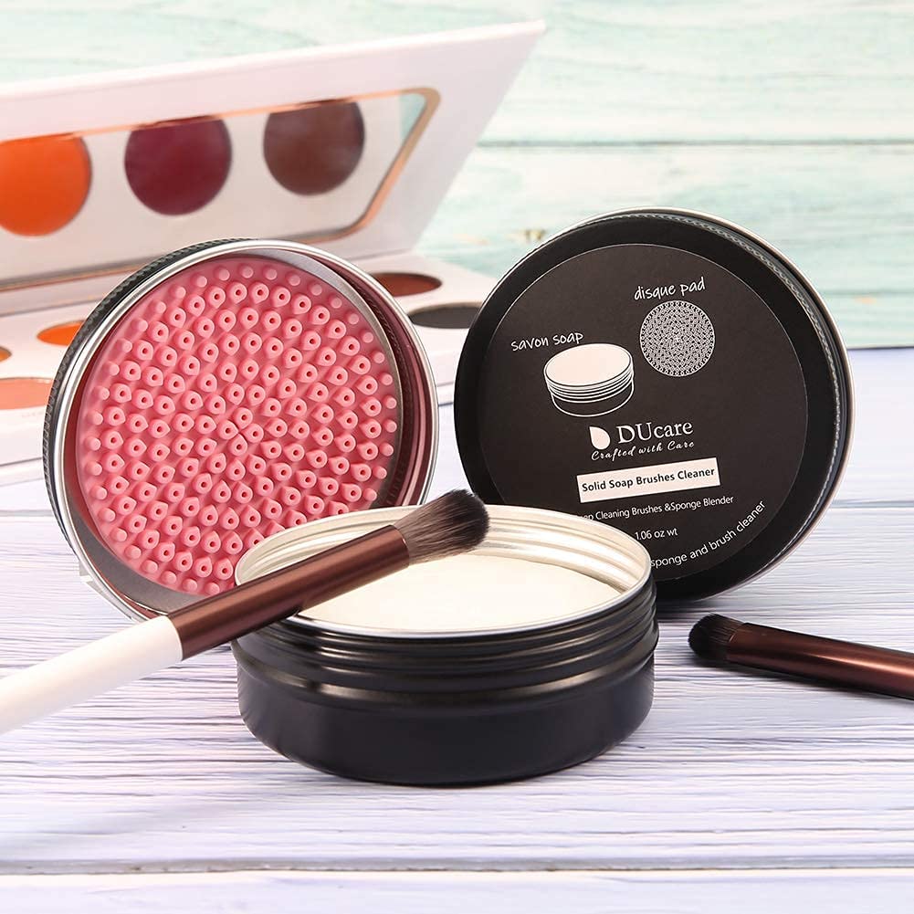 DUcare Solid Makeup Brush Cleaner Shampoo Soap with Cleaning Mat - Deep Cleansing for Cosmetic Brushes & Sponges | Perfect for Professional Makeup Artists & Home Beauty Routines