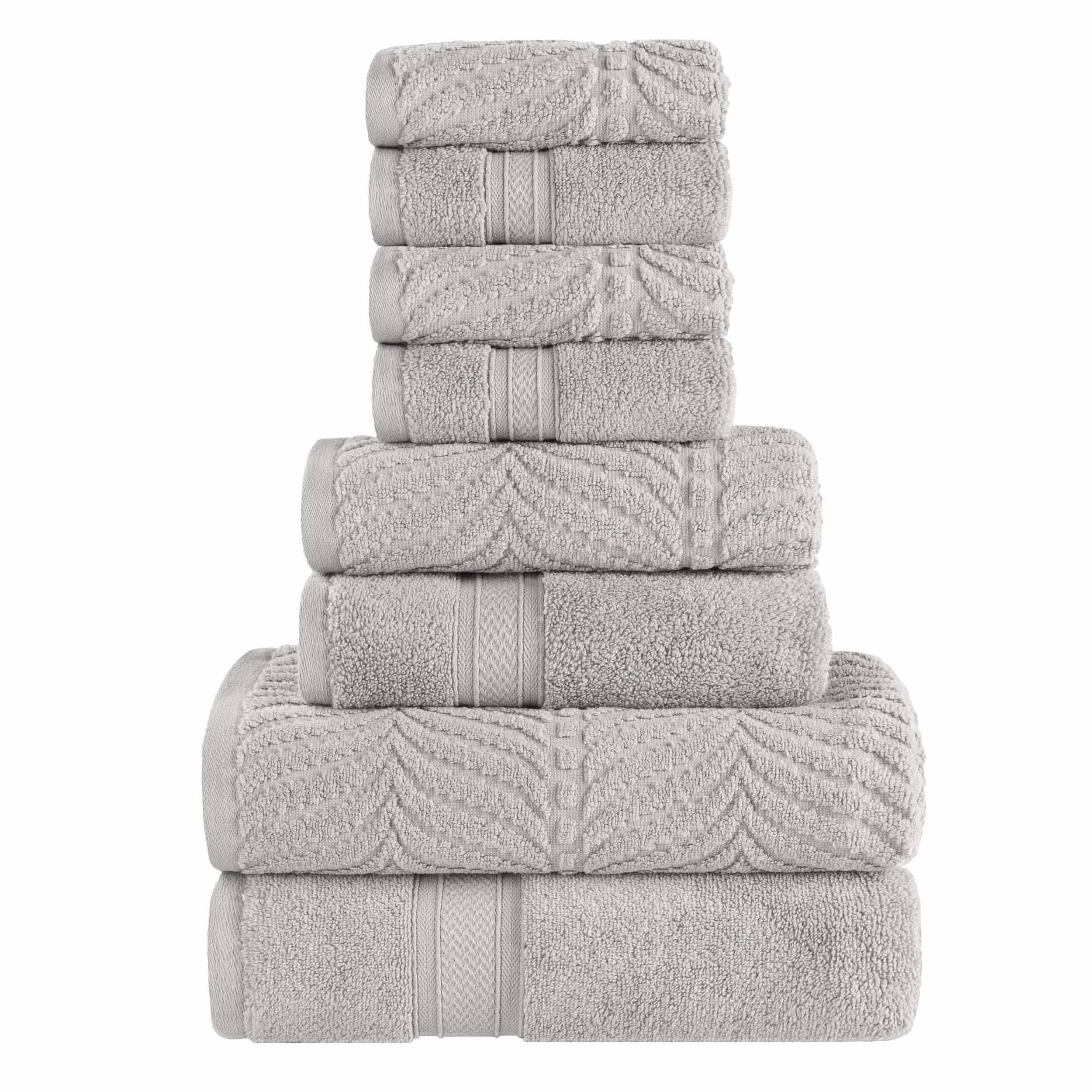 Premium 8-Piece Zero Twist Cotton Towel Set - Solid & Jacquard Chevron Design for Bath, Spa, and Luxury Home Decor
