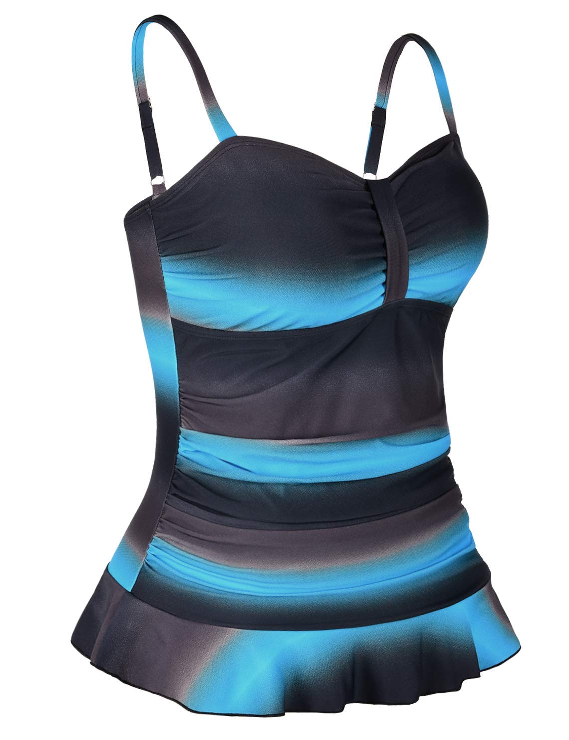 Mycoco Women's Padded Ruffle Hem Shirred Tankini Swimsuit Top - Adjustable Straps & UPF Protection for Beach, Pool & Vacation Wear