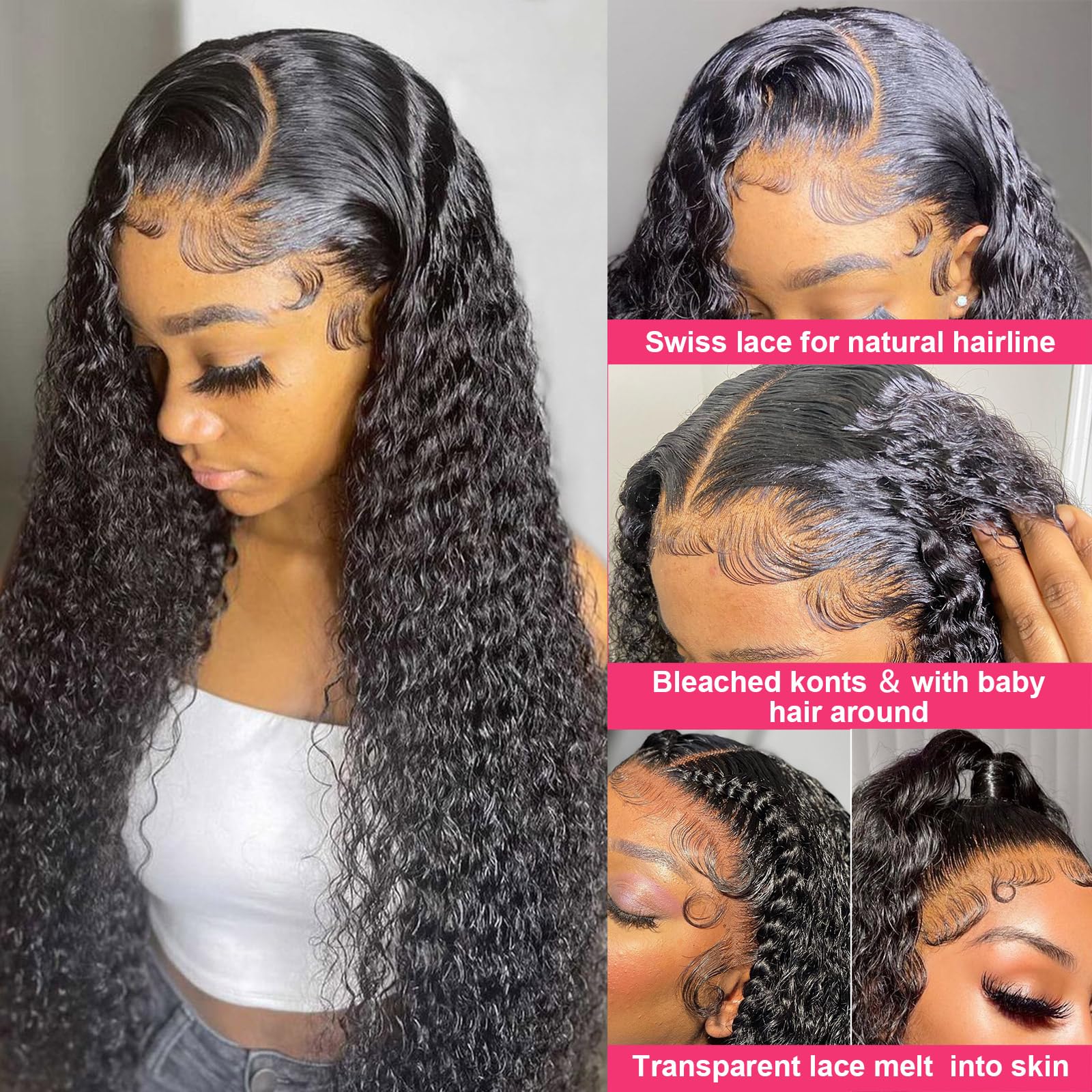 30 Inch Deep Wave Lace Front Wigs Human Hair - 13x6 HD Transparent Lace Frontal - 180% Density Glueless Pre Plucked with Baby Hair - Natural Black/Brown/Blonde - Perfect for Daily Wear, Cosplay, and Special Occasions