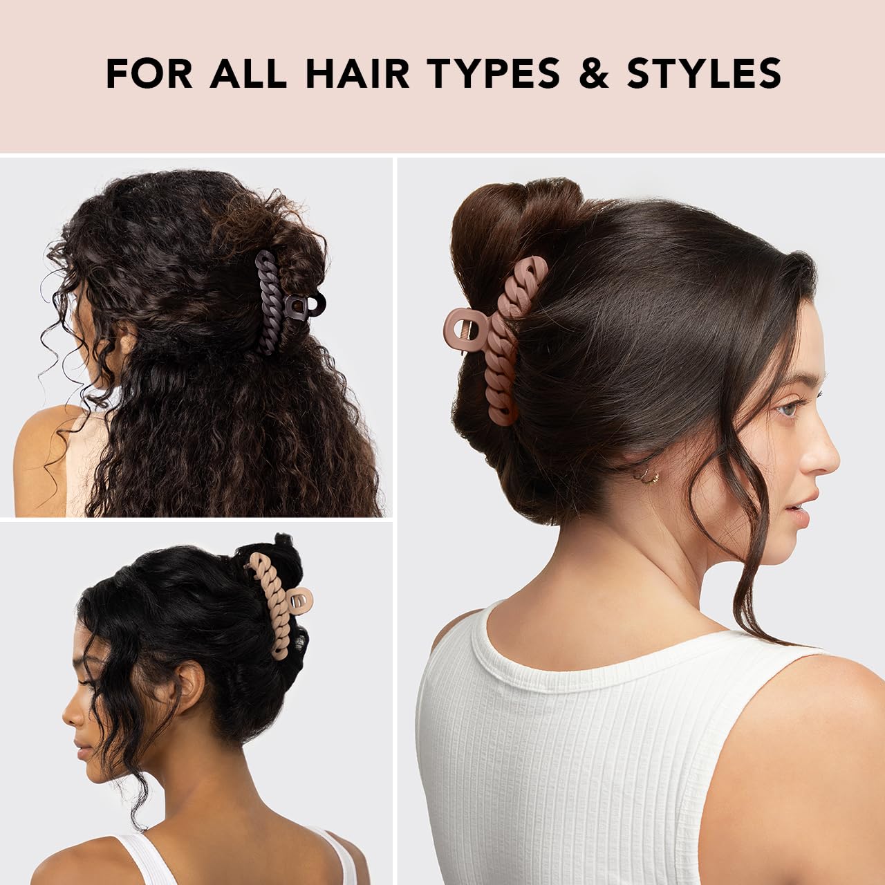 Kitsch Recycled Plastic Large Claw Hair Clips for Women - 3pc Set Big Hair Clips for Thick Hair, Jaw Clips & Chain Hair Accessories | Perfect for Ponytails, Buns & Everyday Hairstyles