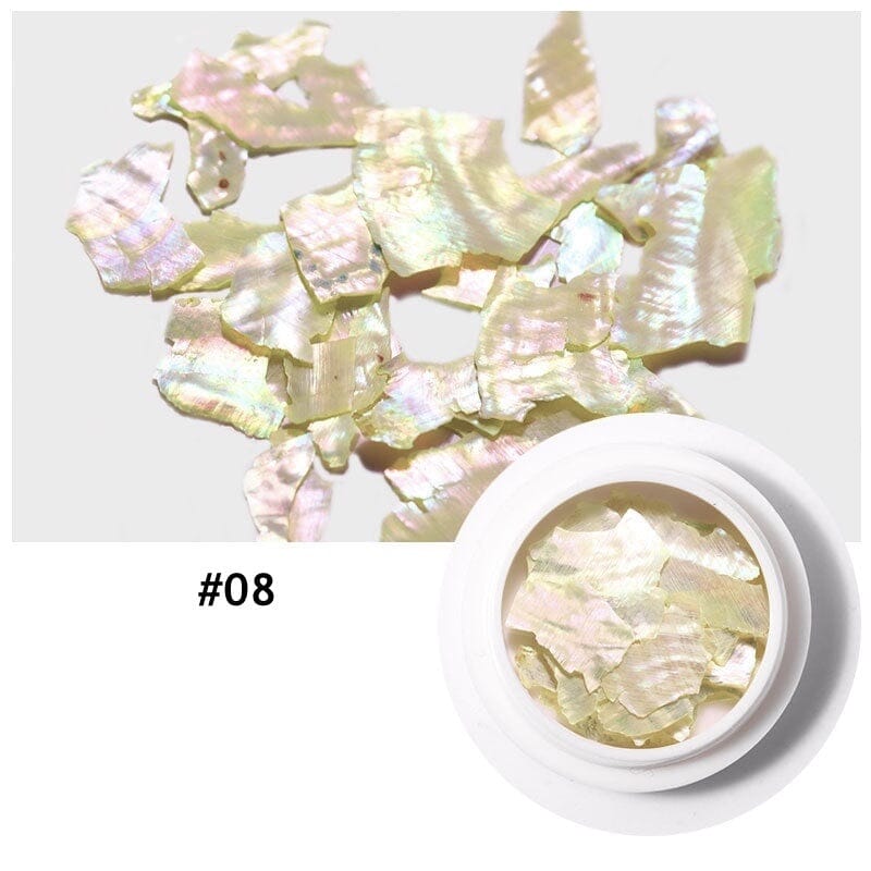 Natural Shell Slices for Nail Art - 100pcs Premium Seashell Decorations in Glass Jar - DIY Nail Design, Scrapbooking & Home Crafting Supplies