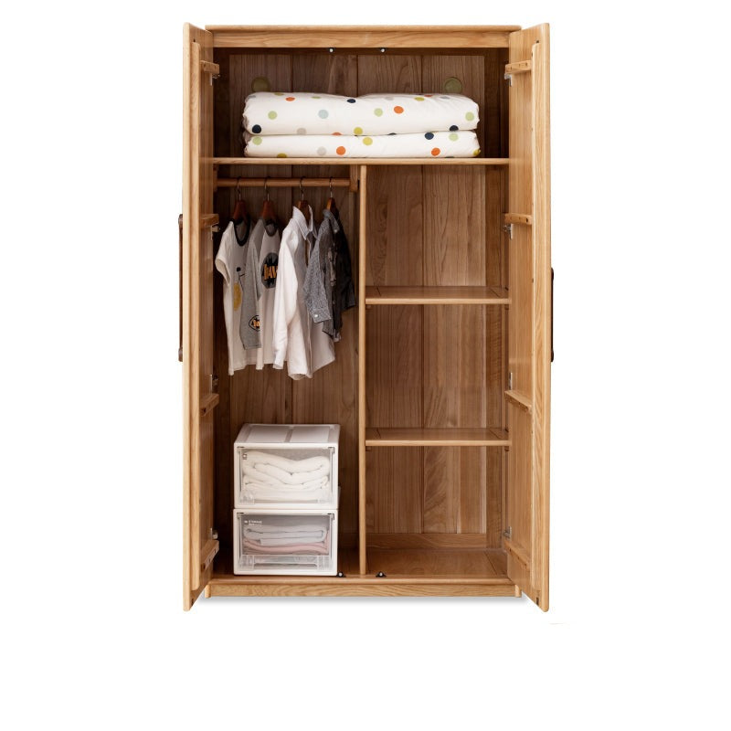 Premium Oak Solid Wood Kids Wardrobe - Multi-Functional Storage Organizer for Clothes, Toys & Books - Perfect for Bedroom, Nursery & Playroom Organization