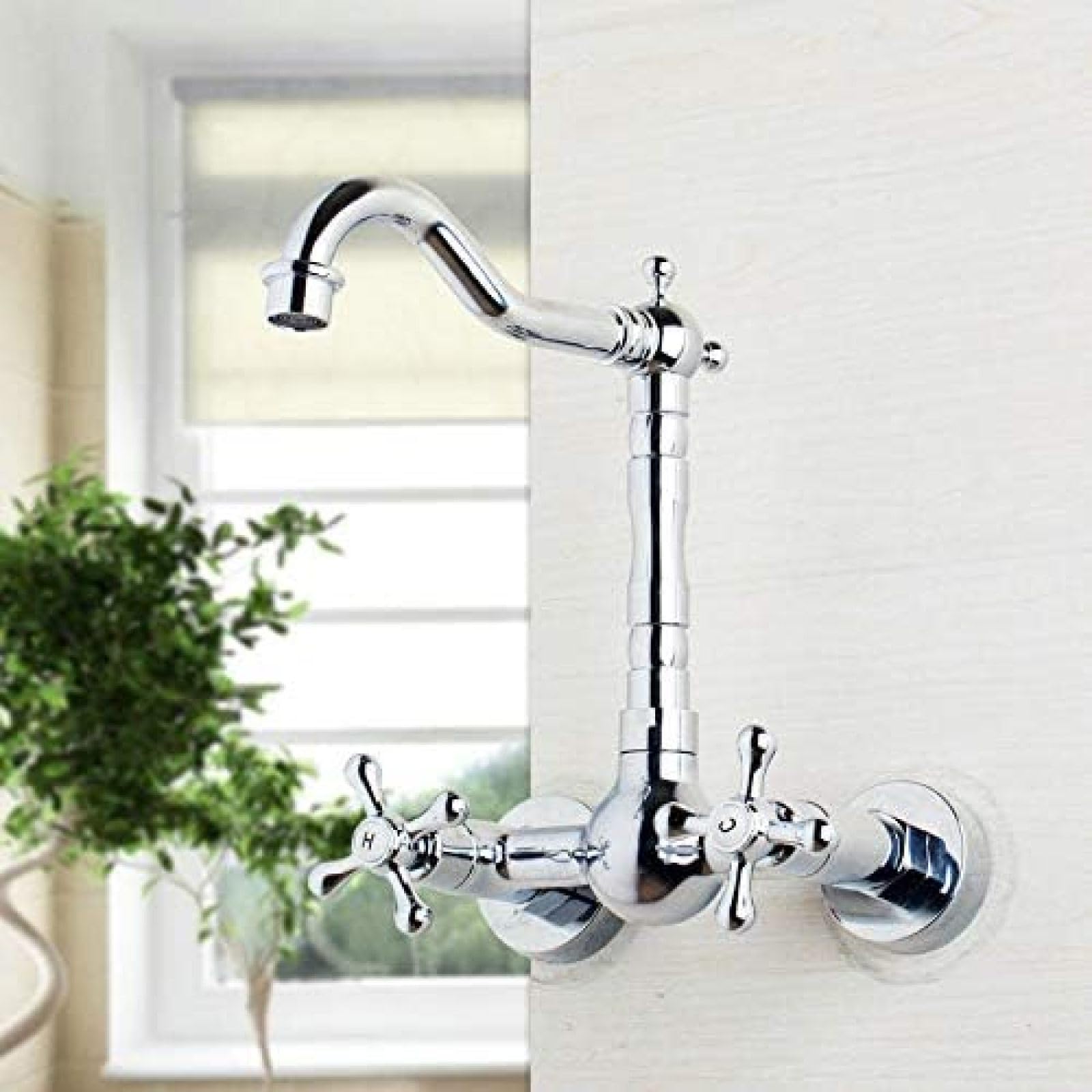 CRJUS 360° Swivel Wall Mounted Chrome Brass Bathtub Faucet - 2 Handle 2 Hole Bathroom Sink Mixer Tap for Vanity Basin - Perfect for Modern Bathrooms & Luxury Spa Settings