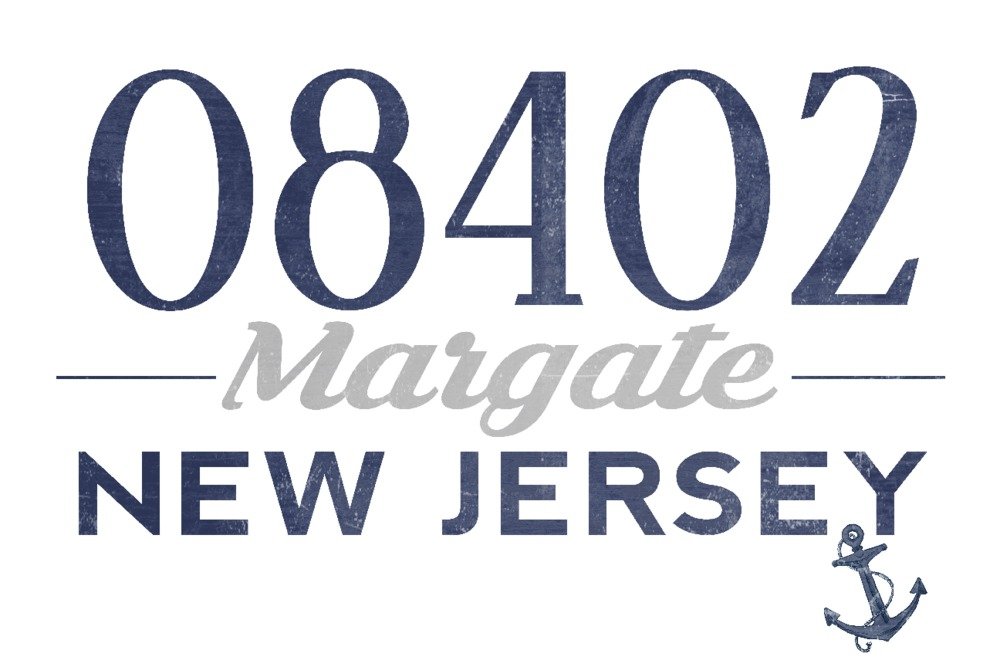 Margate New Jersey 08402 Zip Code Blue 24x36 Signed Art Print - Coastal Wall Decor Poster for Beach House, Living Room & Office