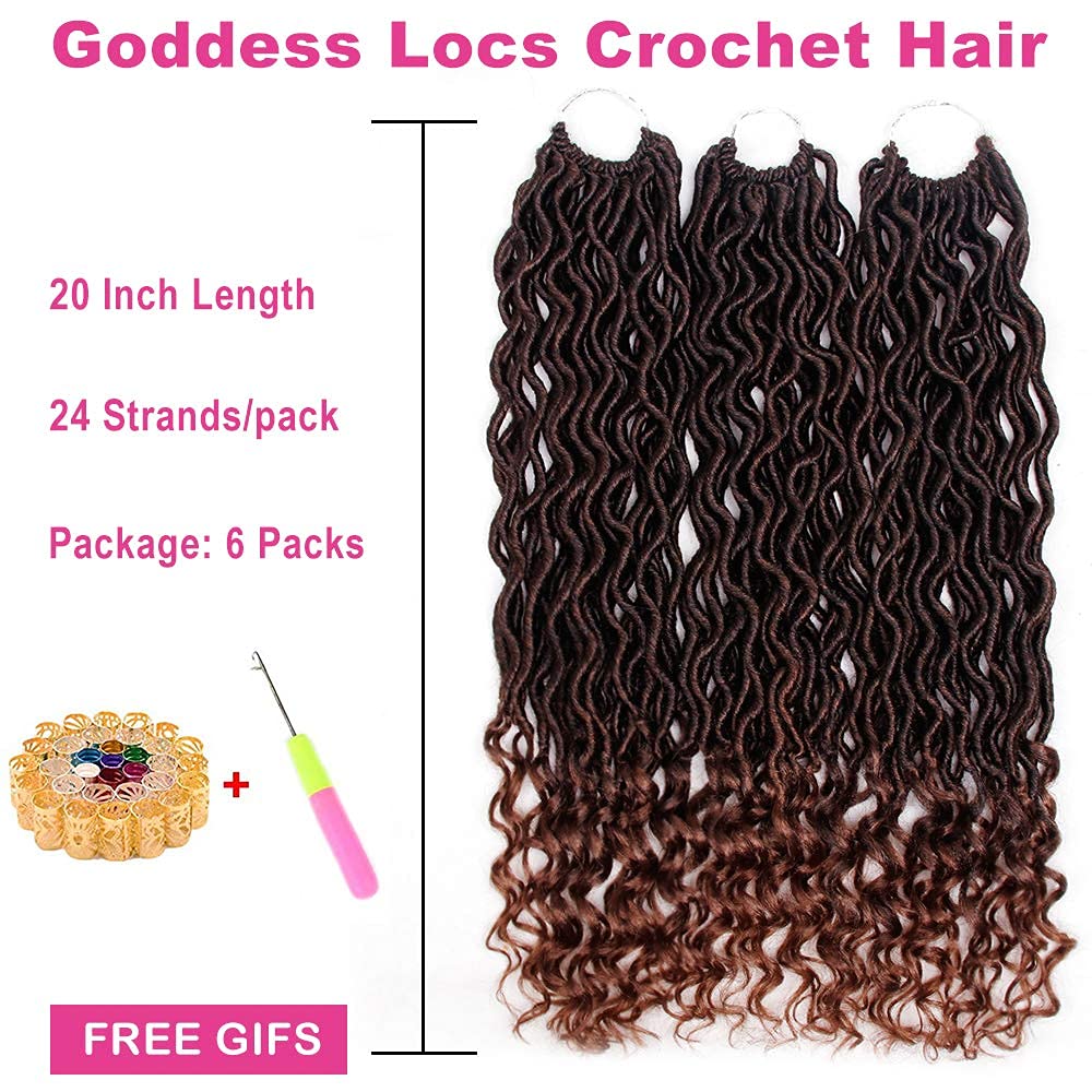 6 Packs Goddess Locs Crochet Hair - Wavy Curly Faux Locs Synthetic Braiding Hair Extensions (20