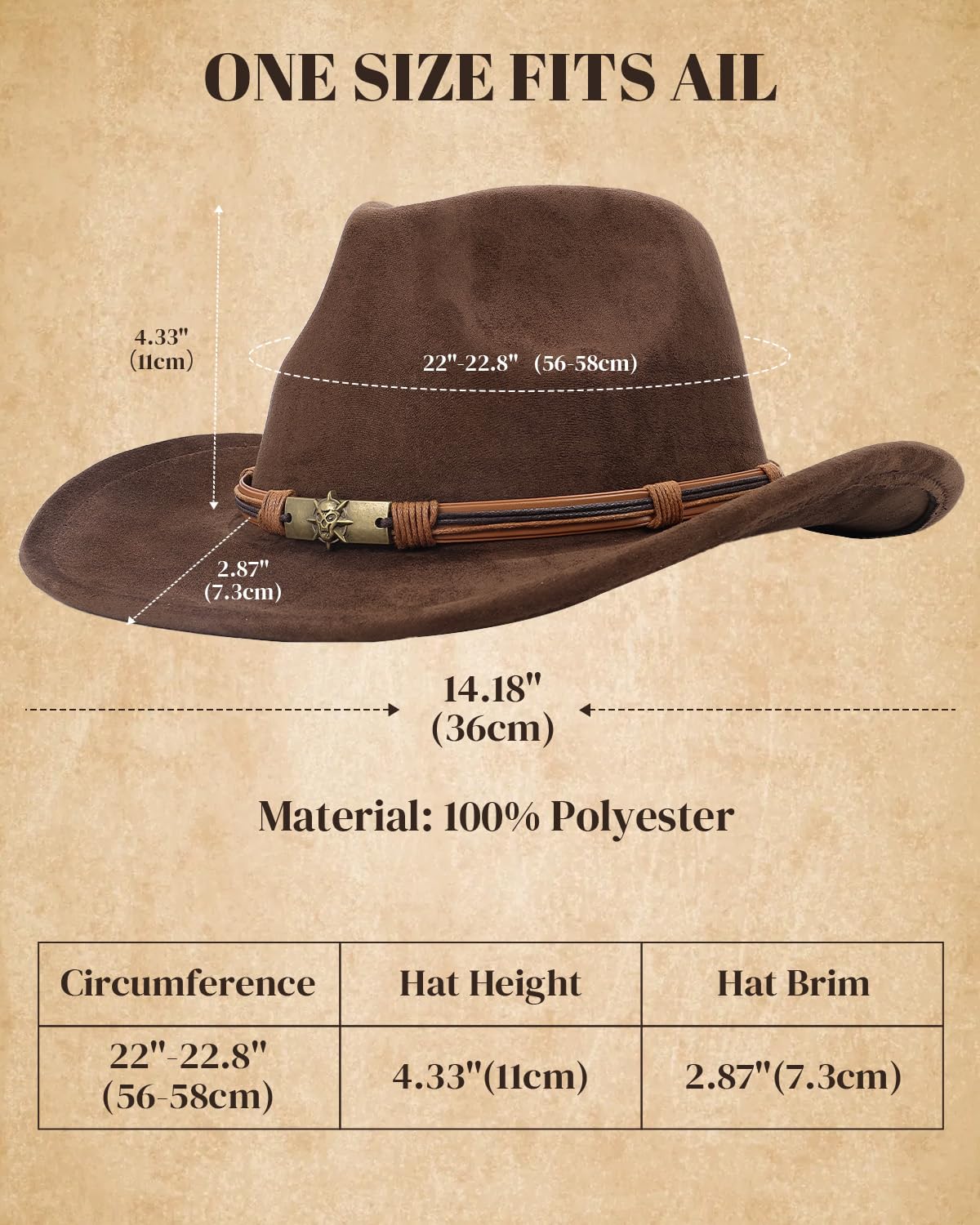 Classic Western Cowboy Hat for Men & Women - Wide Brim Cowgirl Hat - Durable Felt/Straw - Perfect for Rodeo, Halloween, Country Music Festivals & Western Themed Parties