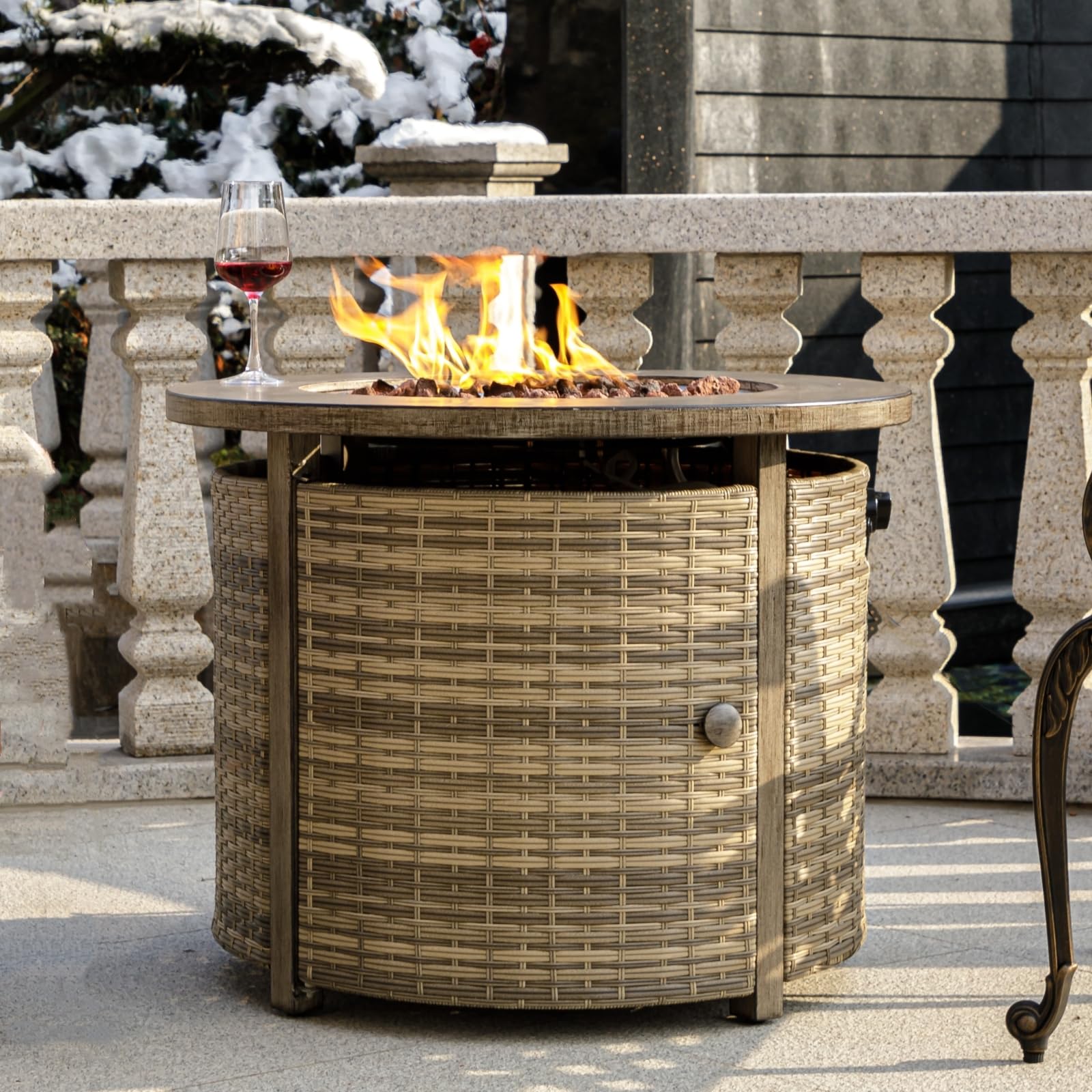 32 Inch Round Propane Fire Pit Table with Lid & Lava Rocks - 50,000 BTU Outdoor Gas Firepit for Patio, Backyard, Garden - Perfect for Dining, Entertaining, and Relaxing