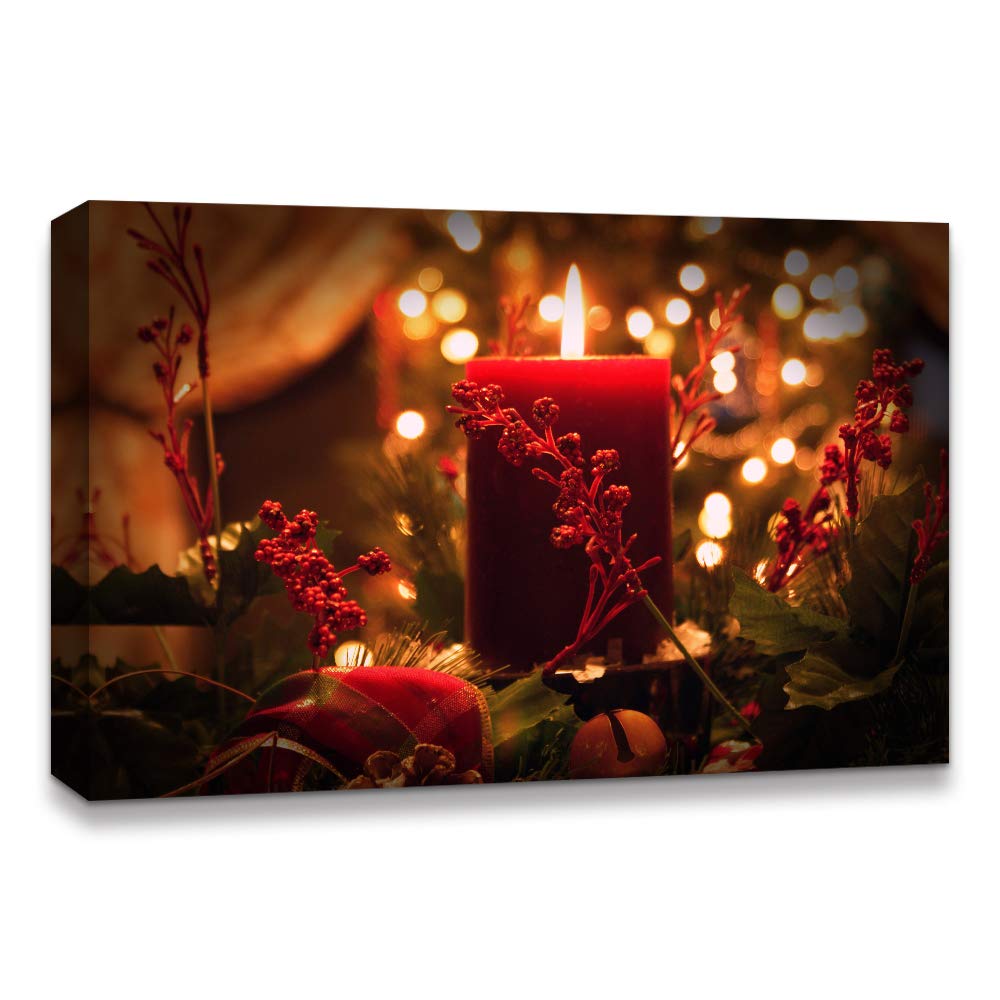 Idea4Wall Christmas Candles Canvas Wall Art - 32x48 Inch Framed Holiday Painting for Home Decor, Living Room & Bedroom - Perfect for Christmas Celebration & Winter Home Styling