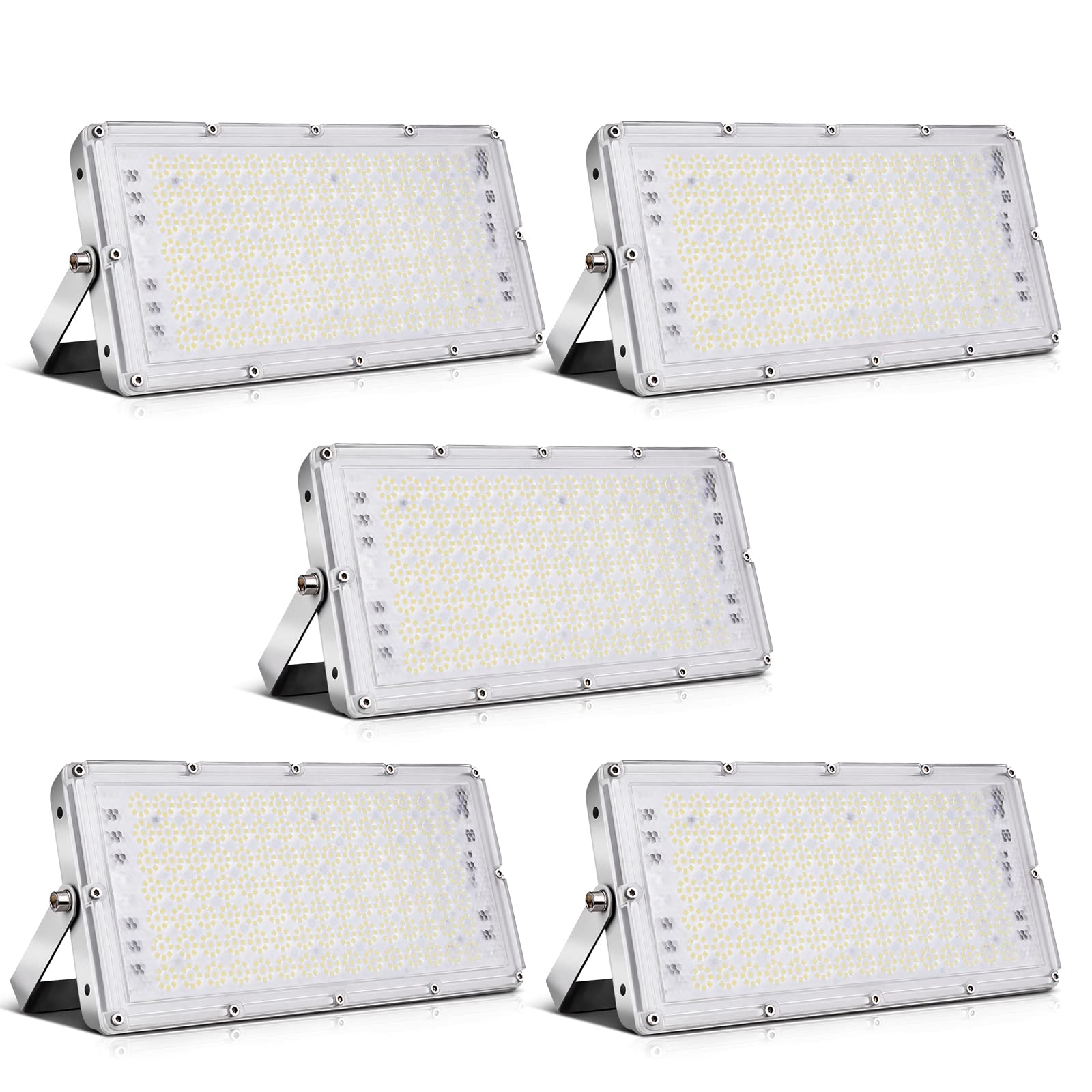 Viugreum 100W LED Flood Lights Outdoor, 8000LM Super Bright Waterproof Work Light, 6000K Daylight White Security Lighting for Garage, Yard, Lawn, Garden, Stadium - 5 Pack - Perfect for Outdoor Safety, Construction Sites, and Event Lighting