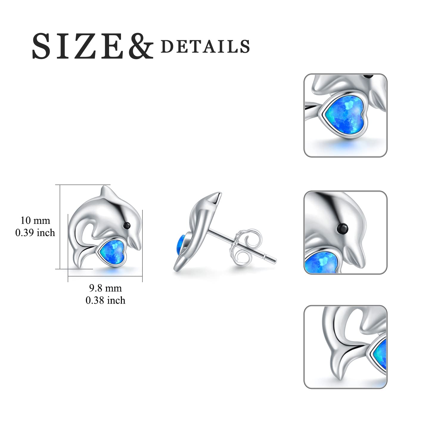TOUPOP Sterling Silver Stud Earrings for Women - Dolphin, Jellyfish, Owl & Shark Designs with Created Opal | Cute Ocean Animal Jewelry for Girls | Birthday & Christmas Gift Ideas | Perfect for Beach Parties, Casual Wear & Special Occasions