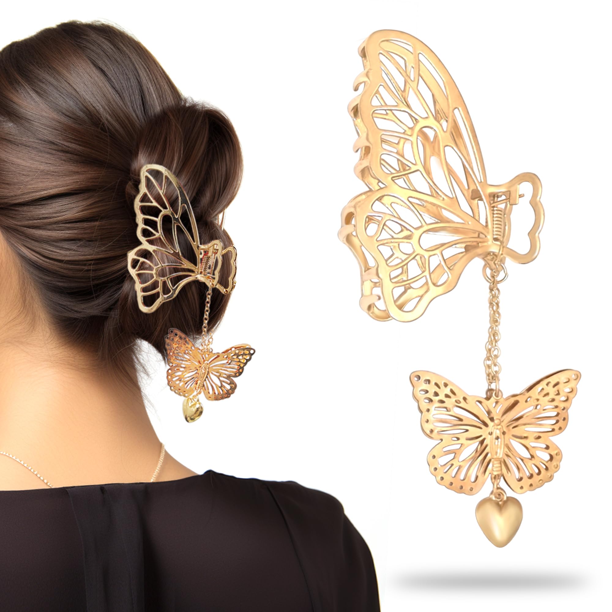 Elegant Pearl & Tassel Hair Clips for Women - 2 Pack Gold Metal Butterfly Claw Clips - Perfect for Parties, Weddings & Everyday Hairstyles