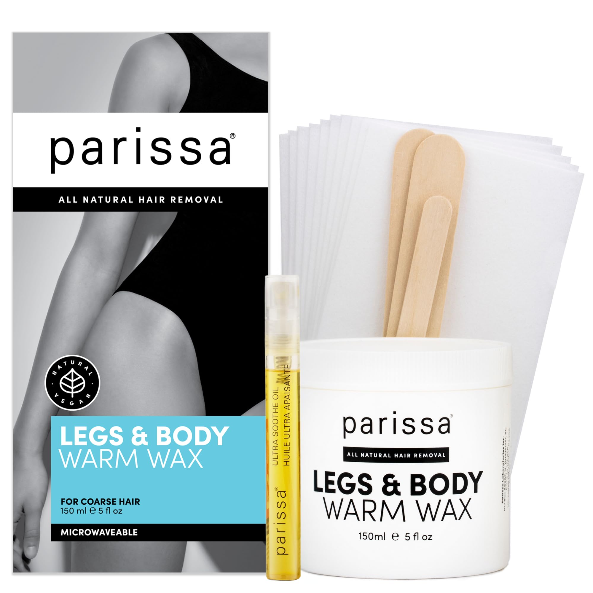 Parissa Legs & Body Warm Wax Kit - Salon-Quality Microwavable Hair Removal Wax for Coarse Hair on Face, Arms, Legs & Bikini Area | At-Home Waxing Kit for Smooth Skin | Perfect for DIY Spa Days & Pre-Vacation Prep