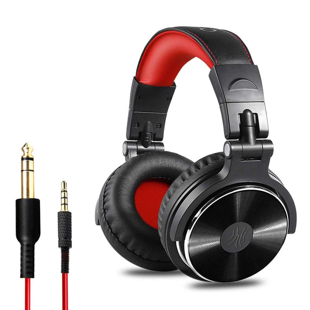 YANG1MN Noise Cancelling Headphones with Microphone - Wired DJ Studio Headphones for Gaming, Phone Calls & Music Monitoring | Professional Over-Ear Headset with Adapter (Black Red) - Perfect for DJing, Gaming, Streaming & Home Studio Recording