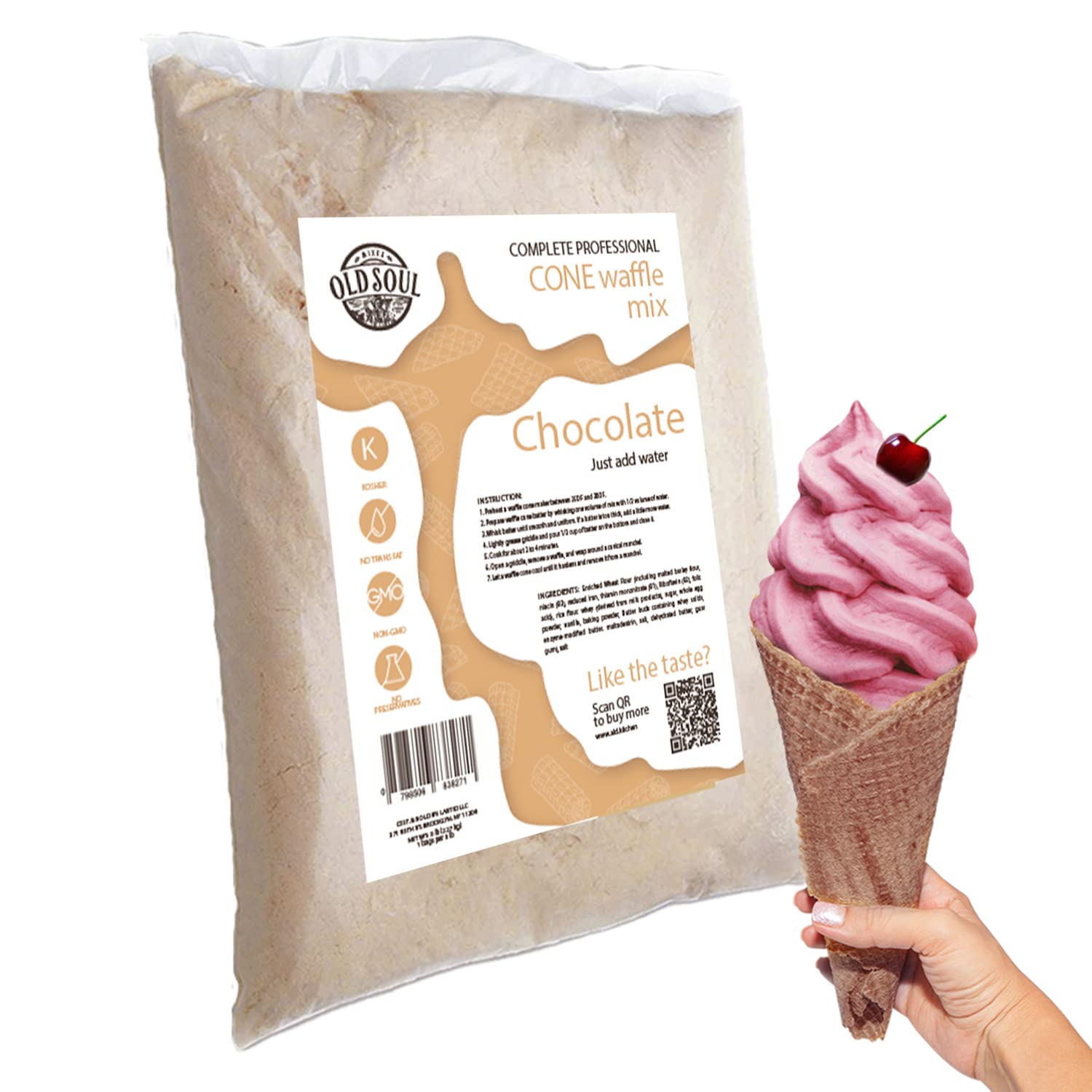 ALDKitchen Chocolate Cone Waffle Mix - Soy & Nut Free Dough for Egg Waffles (5lb Pack) - Perfect for Breakfast, Desserts & Party Snacks