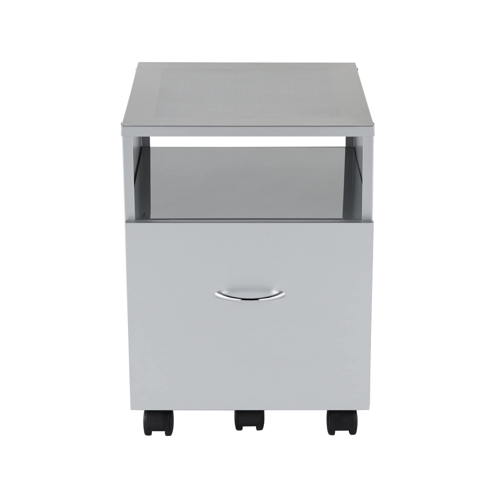 Realspace® Vista 20-Inch Metal Mobile File Storage Cart - Silver | Rolling File Organizer for Office, Home & Classroom | Compact File Cabinet with Wheels for Easy Mobility