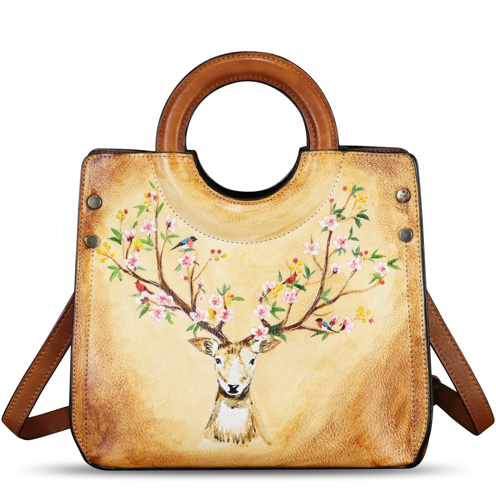 Handmade Genuine Leather Tote Bag for Women - Hand Painted Shoulder Bag, Crossbody Purse for Work & Casual Use | Durable Office Tote, Travel Bag & Everyday Carry