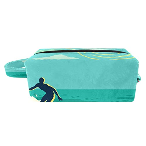 Vintage Surf Beach Makeup Bag - Waterproof Travel Cosmetic Organizer with Zipper & Handle - Perfect for Beach Vacations, Gym Essentials & Daily Toiletry Storage