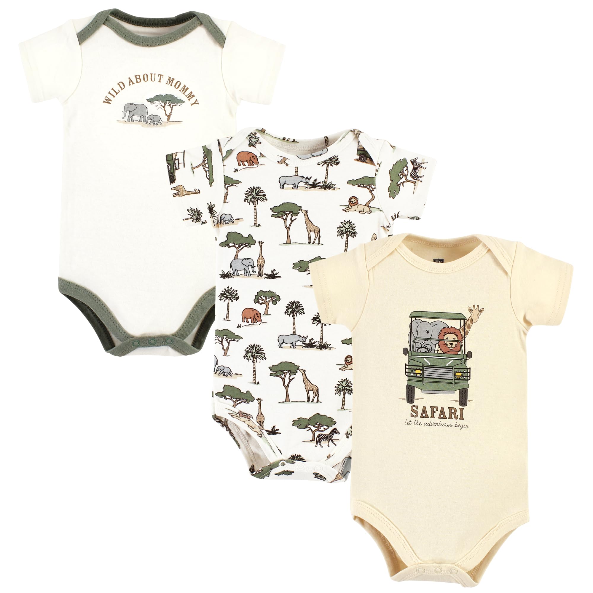 Hudson Baby Unisex Cotton Bodysuits - Going On Safari 3-Pack (0-3 Months) | Soft & Comfortable Onesies for Newborns | Perfect for Everyday Wear, Playtime & Photo Shoots