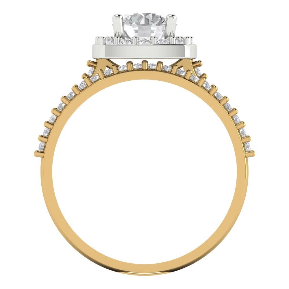 2.22ct Round Cut Moissanite Diamond Bridal Ring Set in 14K Yellow & White Gold | Halo Solitaire Engagement & Wedding Band | Clara Pucci Stunning Statement Jewelry for Brides, Anniversaries & Special Occasions