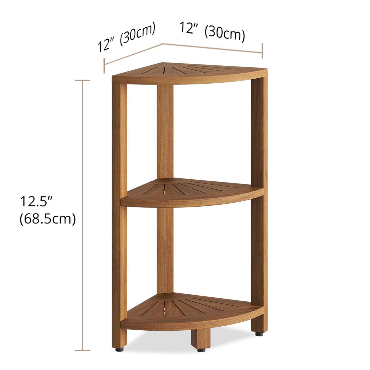 AquaTeak Kai™ Petite Teak Corner Shower Storage Stand - Waterproof Bathroom Organizer for Shampoo, Soap & Toiletries - Perfect for Small Spaces & Apartment Showers