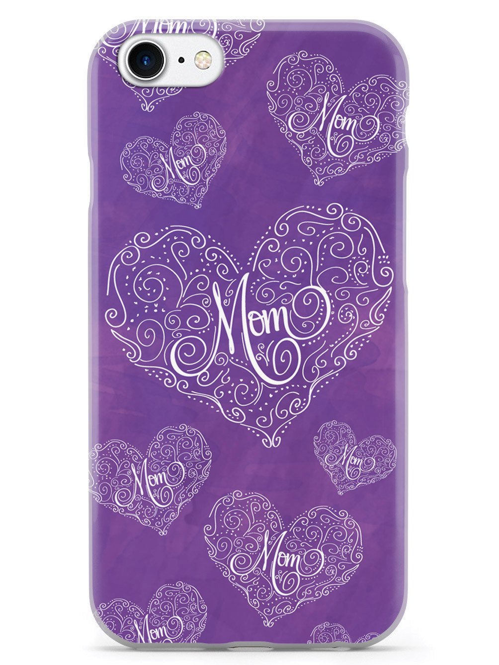 Inspired Cases - iPhone 8 Case Compatible with Apple iPhone 8 - 3D Textured Protective Phone Cover with Mom Doodle Hearts Design in Purple - Perfect for Daily Use, Gift Giving and Special Occasions