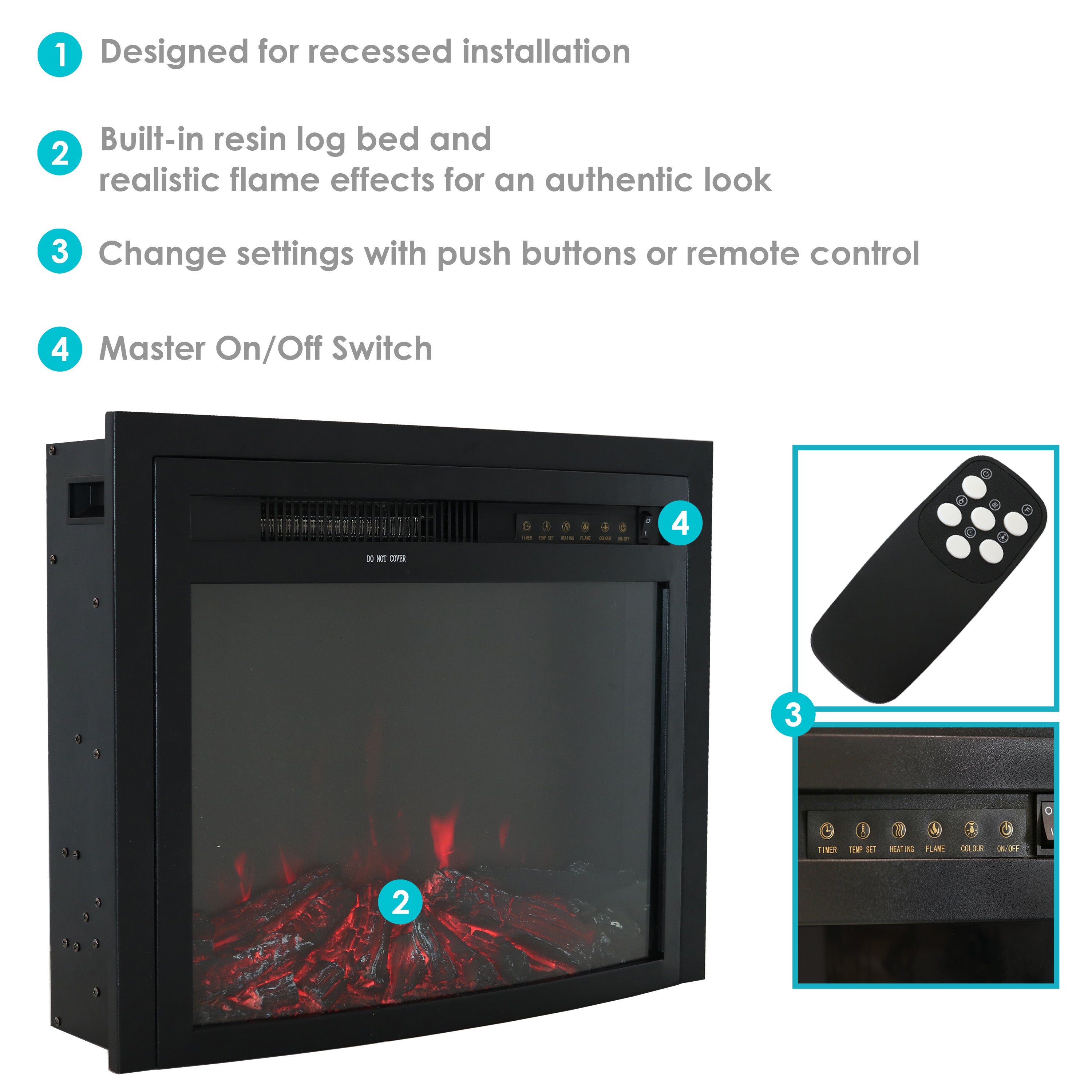 Modern Indoor Electric Fireplace Insert - 23 Inch Recessed or Wall Mounted - Realistic Flame Effect - Perfect for Living Room, Bedroom & Office - Energy Efficient & Safe Heating Solution