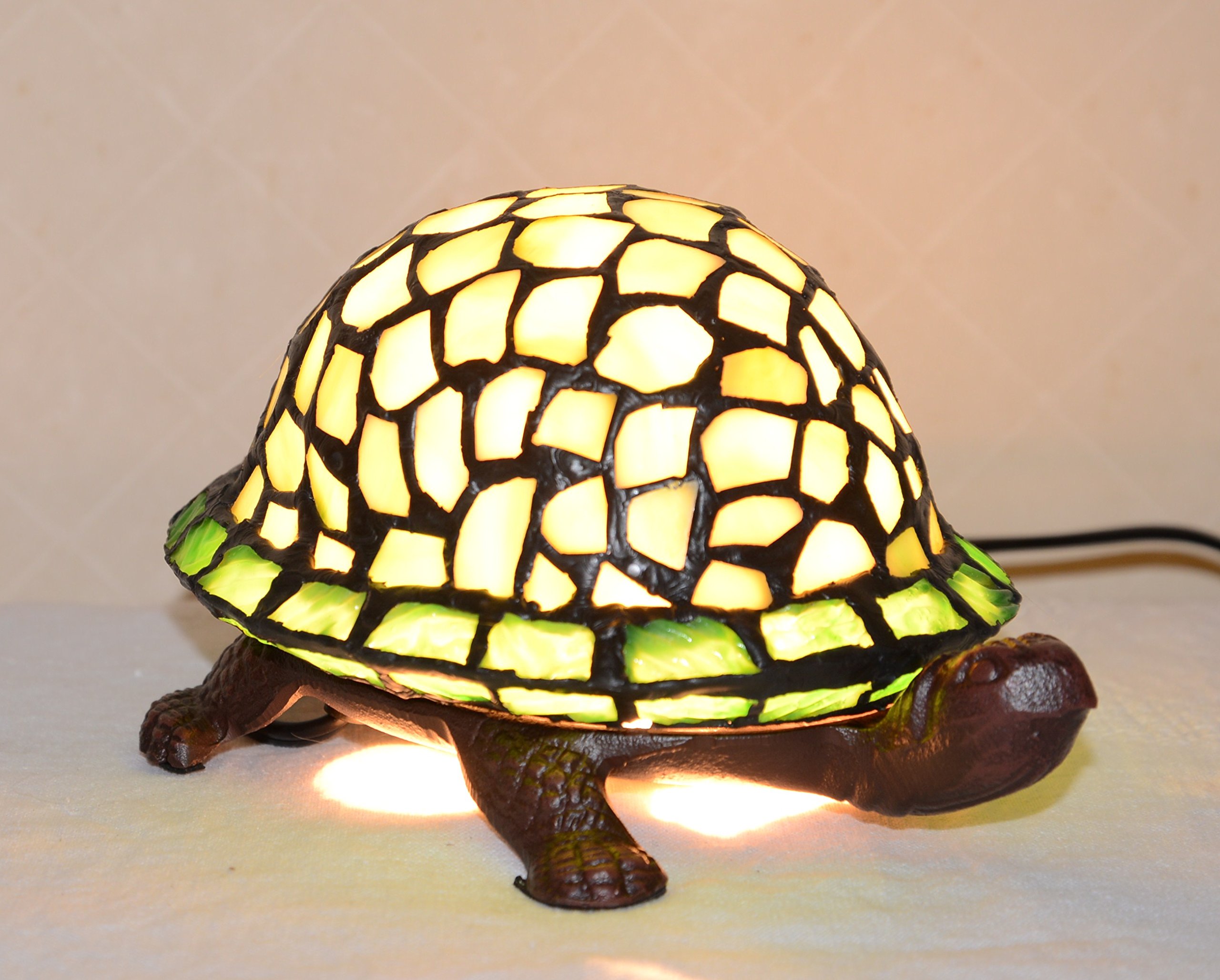Handcrafted Stained Glass Turtle Night Light - LED Table Desk Lamp for Bedroom, Nursery, Kids Room - Decorative Ambient Lighting Gift Idea TY096