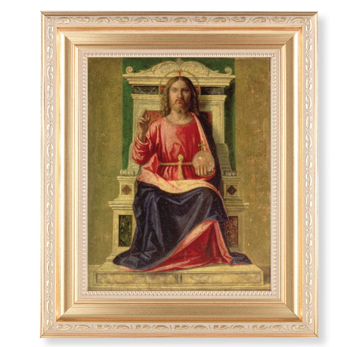 King of Heaven Framed Wall Art - Large Satin Gold Fluted Frame with Distressed Finish & Detailed Scrollwork - Perfect for Living Room, Bedroom, or Office Decor