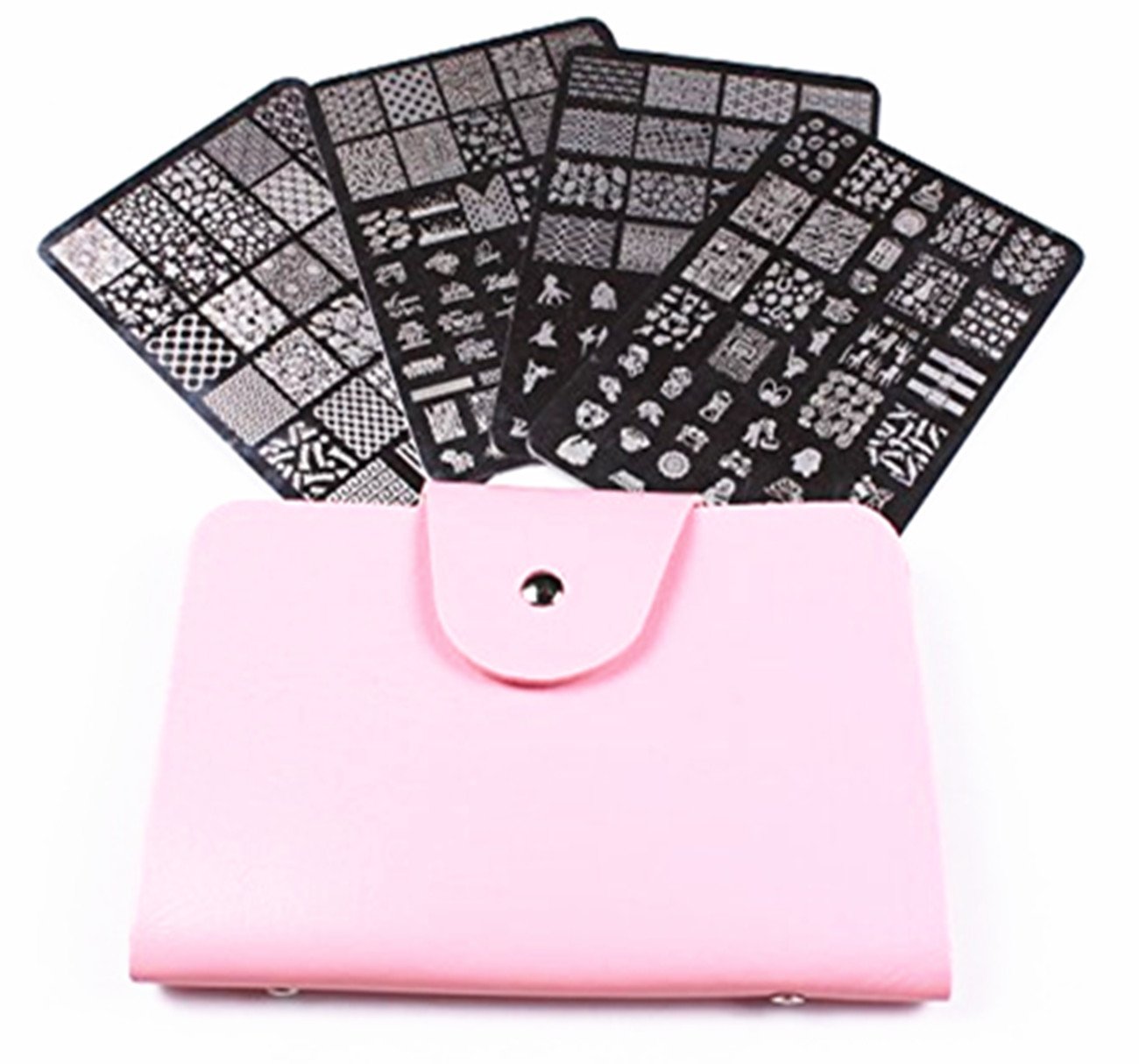 4PCS Big Nail Art Stamp Plates Set - Professional Manicure Stamping Image Plates Collection with Organizer | DIY Nail Design for Salon & Home Use