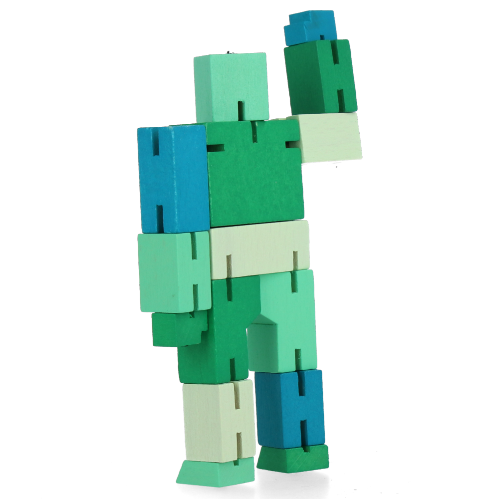 Cubebot Micro Green Multi - Compact Wooden Puzzle Robot Toy for Kids & Adults - Perfect for Office Desk Decor, Stress Relief, and Creative Play