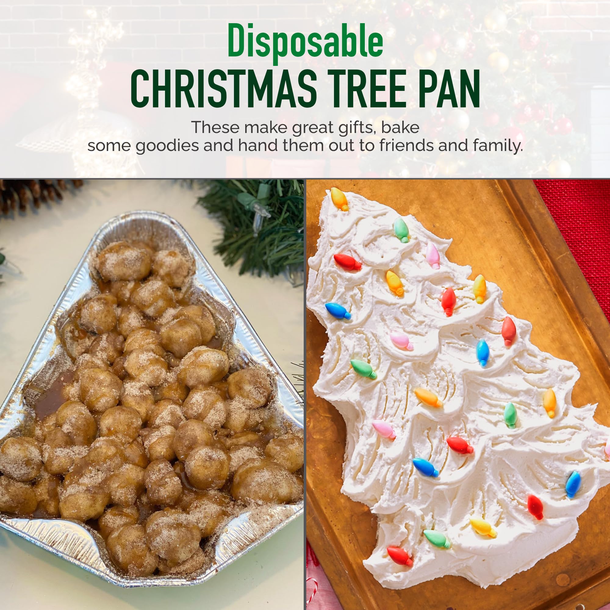 KitchenDance 36oz Disposable Christmas Tree Cake Pans - 100 Count Aluminum Foil Baking Pans for Cakes, Cookies, Holiday Desserts | Perfect for Christmas Baking, Party Treats & Festive Food Preparation