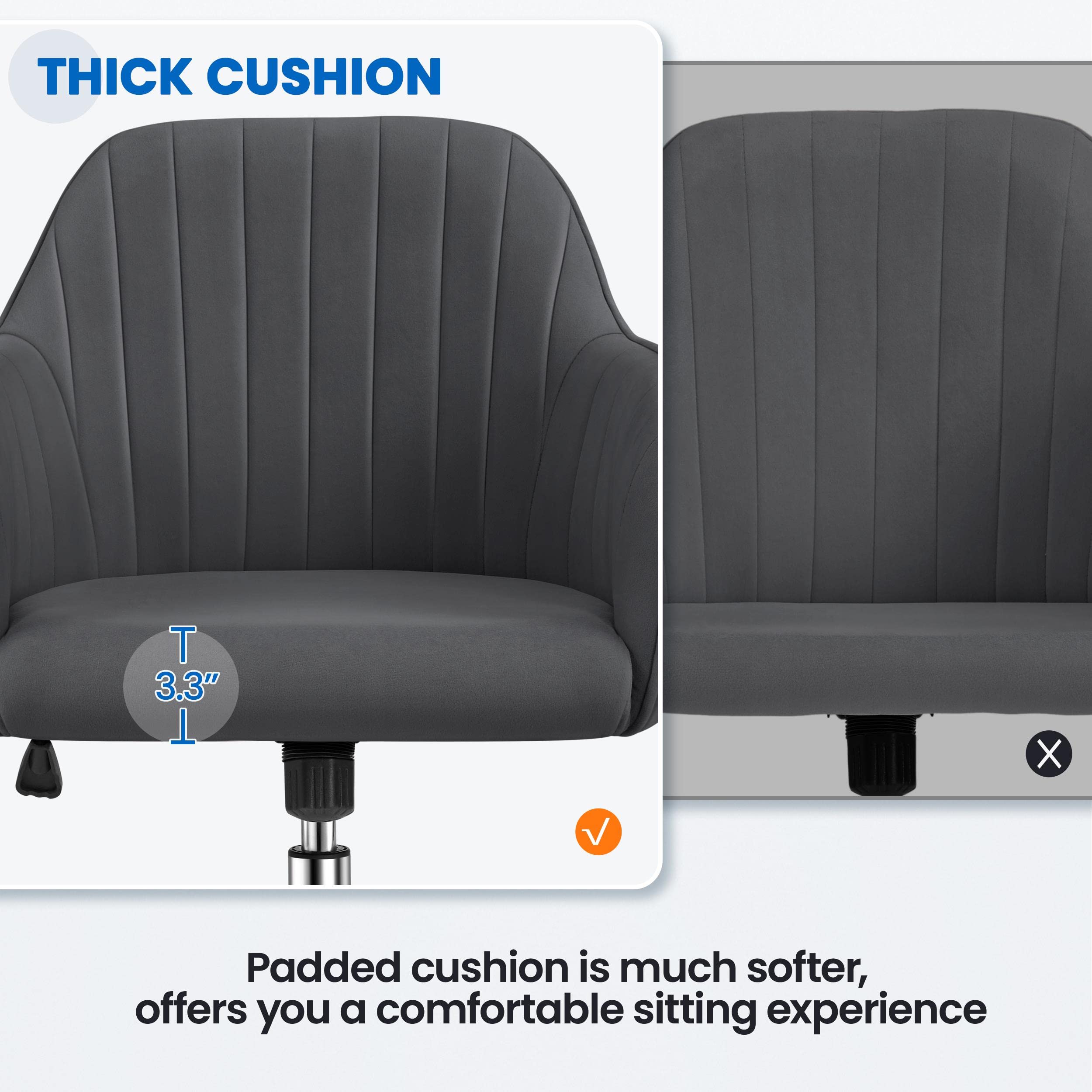 Topeakmart Adjustable Home Office Chair - Modern Mid Back Upholstered Desk Chair with Tufted Velvet Fabric, Swivel & Height Adjustable Task Chair for Computer Desk (Gray) - Perfect for Home Office, Gaming & Workspace Comfort