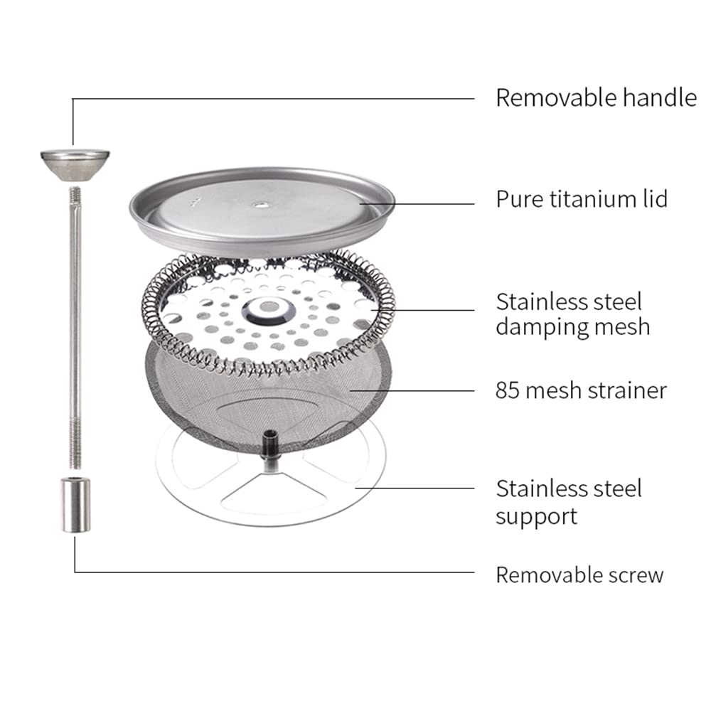 750ml Titanium French Press Coffee Maker with Folding Spoon - Lightweight & Durable Camping Coffee Press for Outdoor Adventures, Kitchen & Travel (Cup+Spoon Set)