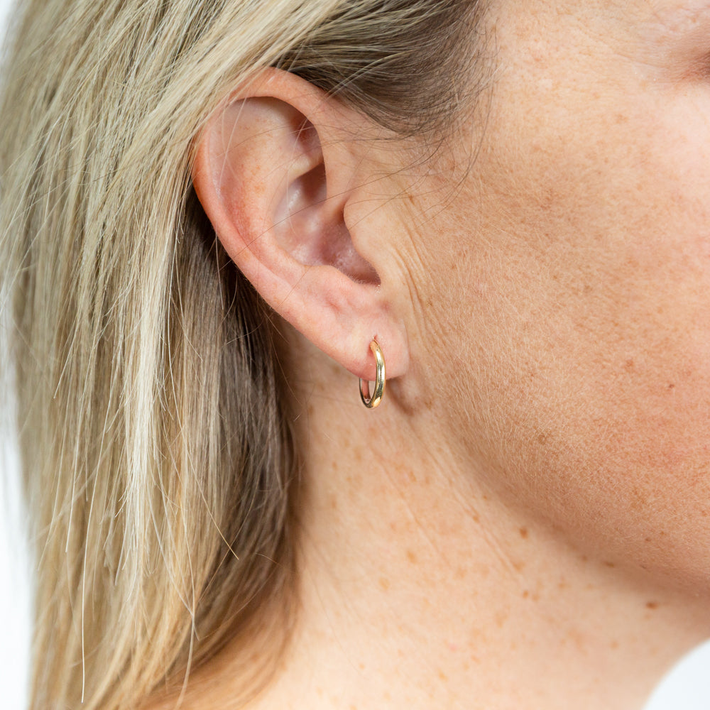 9ct Yellow and White Gold Two-Tone 14mm Sleeper Earrings for Women - Hypoallergenic Comfort Hoop Earrings for Everyday Wear, Sleeping, and Gifting