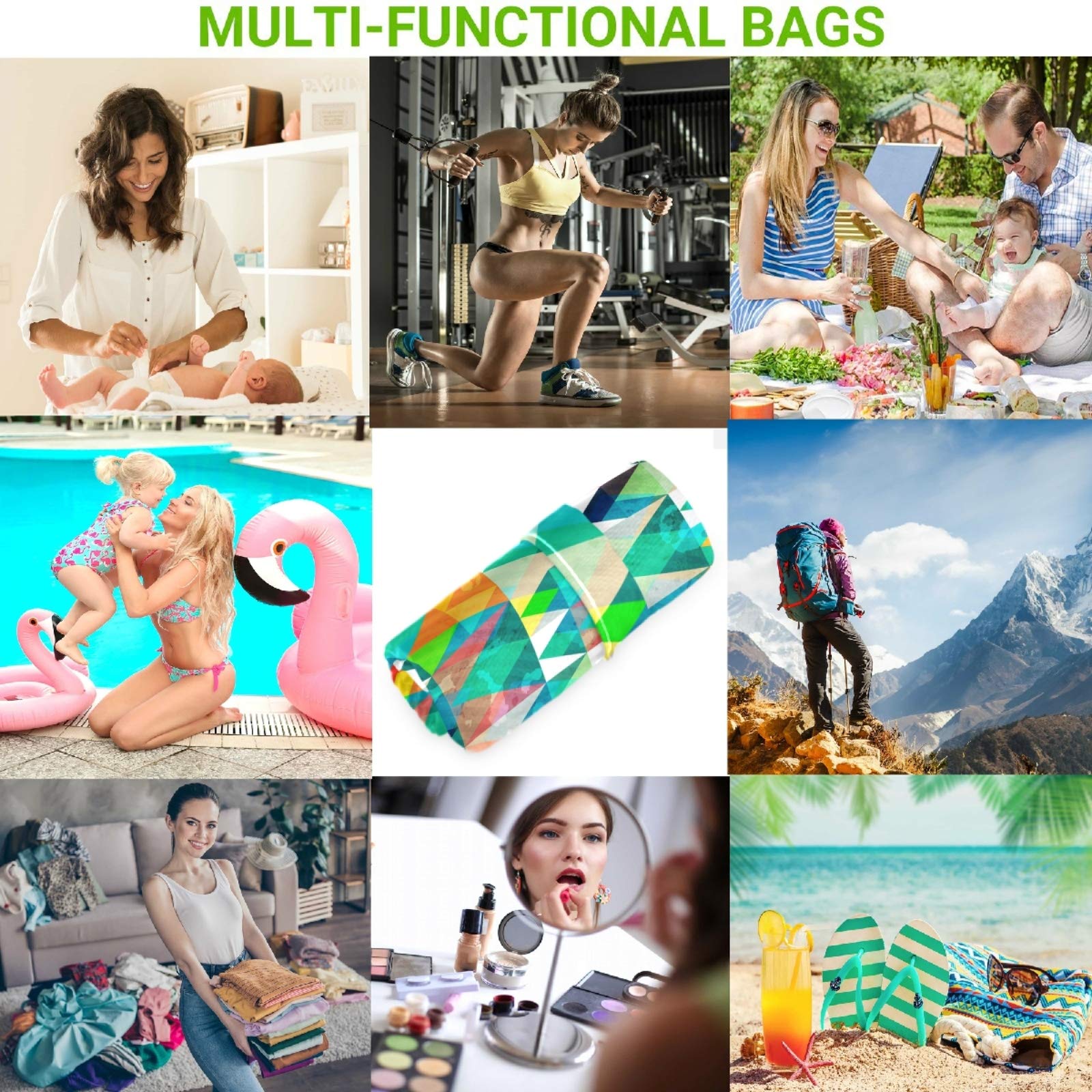 Visesunny 2-Pack Waterproof Wet Bags with Zippered Pockets - Reusable Washable Triangle Pouch for Travel, Beach, Pool & Gym - Perfect for Swimsuits, Diapers, Toiletries & Dirty Clothes - Great for Daycare, Stroller & Sports Activities